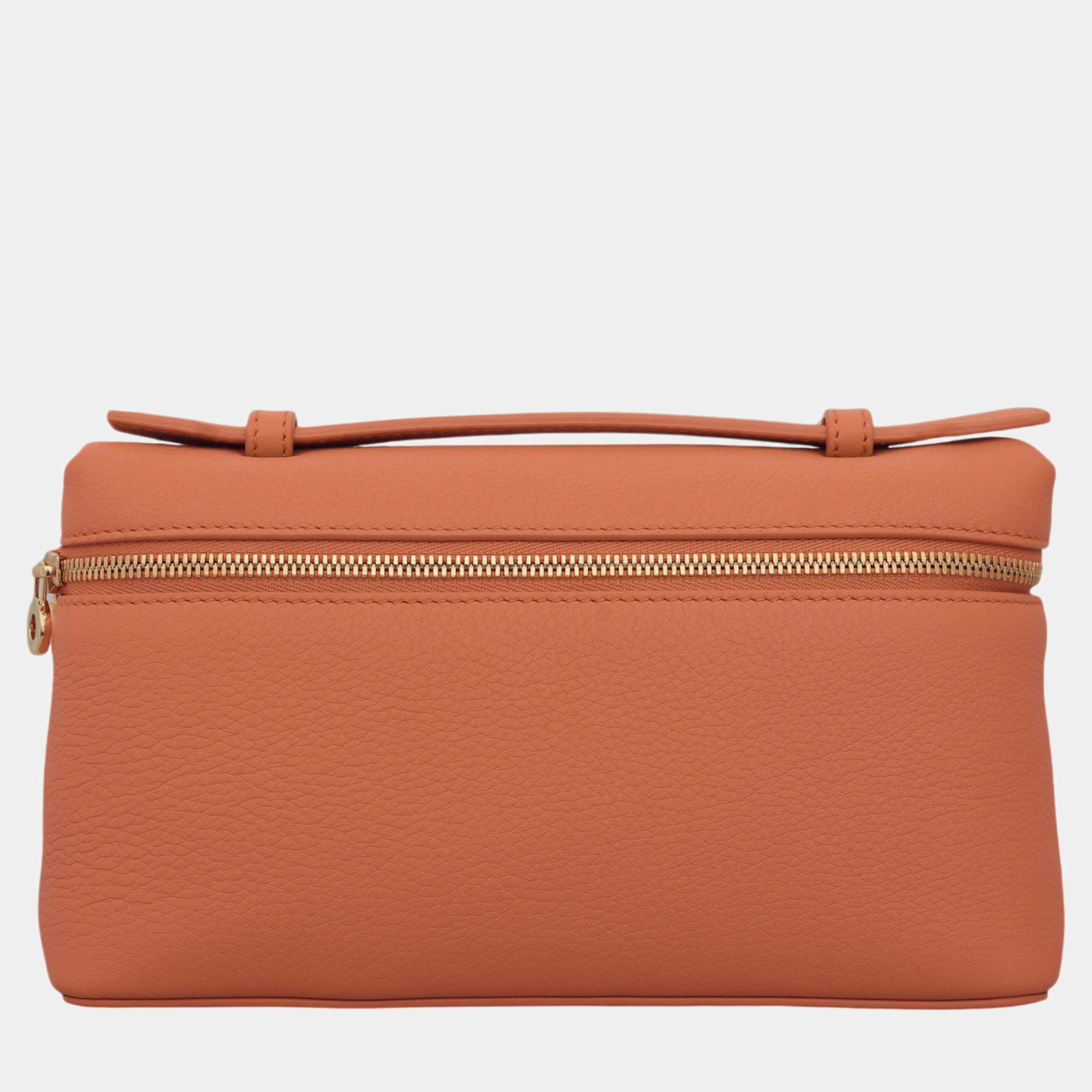 Loro Piana Cinnamon Orange Calfskin Leather Extra Pocket L19 Bag