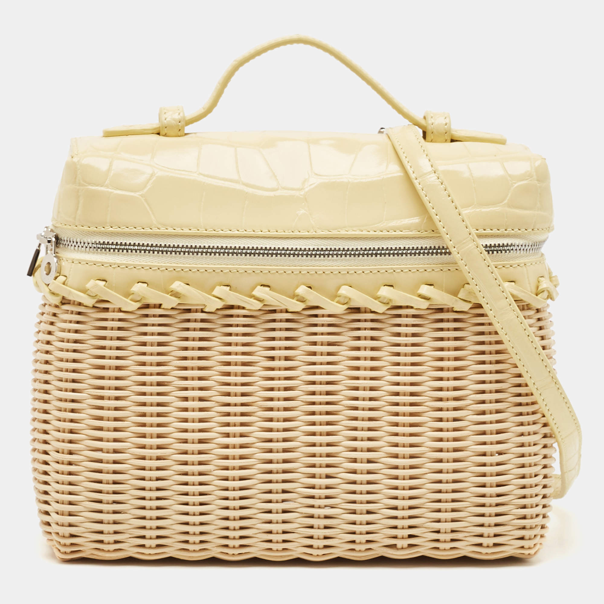 Loro Piana Yellow/Beige Alligator and Wicker Extra Pocket L19 Pouch