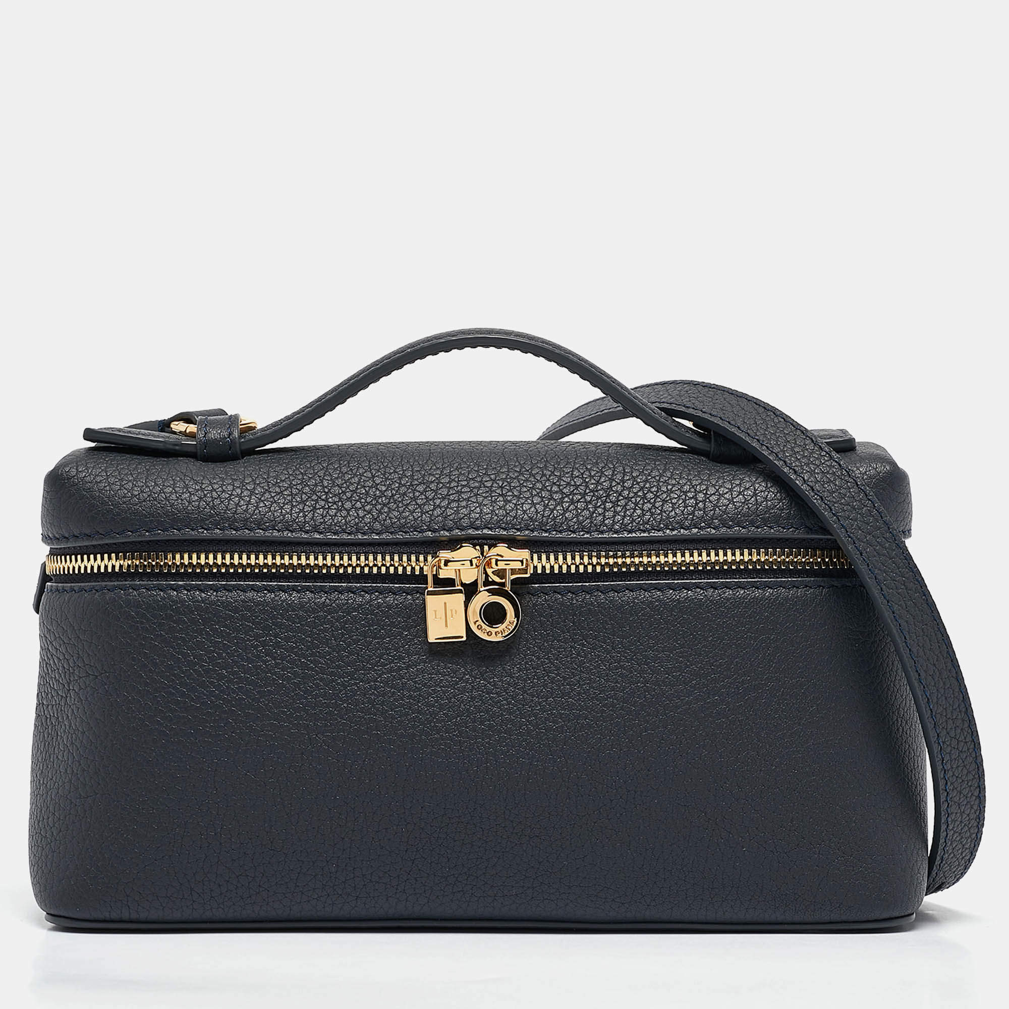 Pre Owned Loro Piana Navy Blue Leather Extra Pocket L19 Pouch