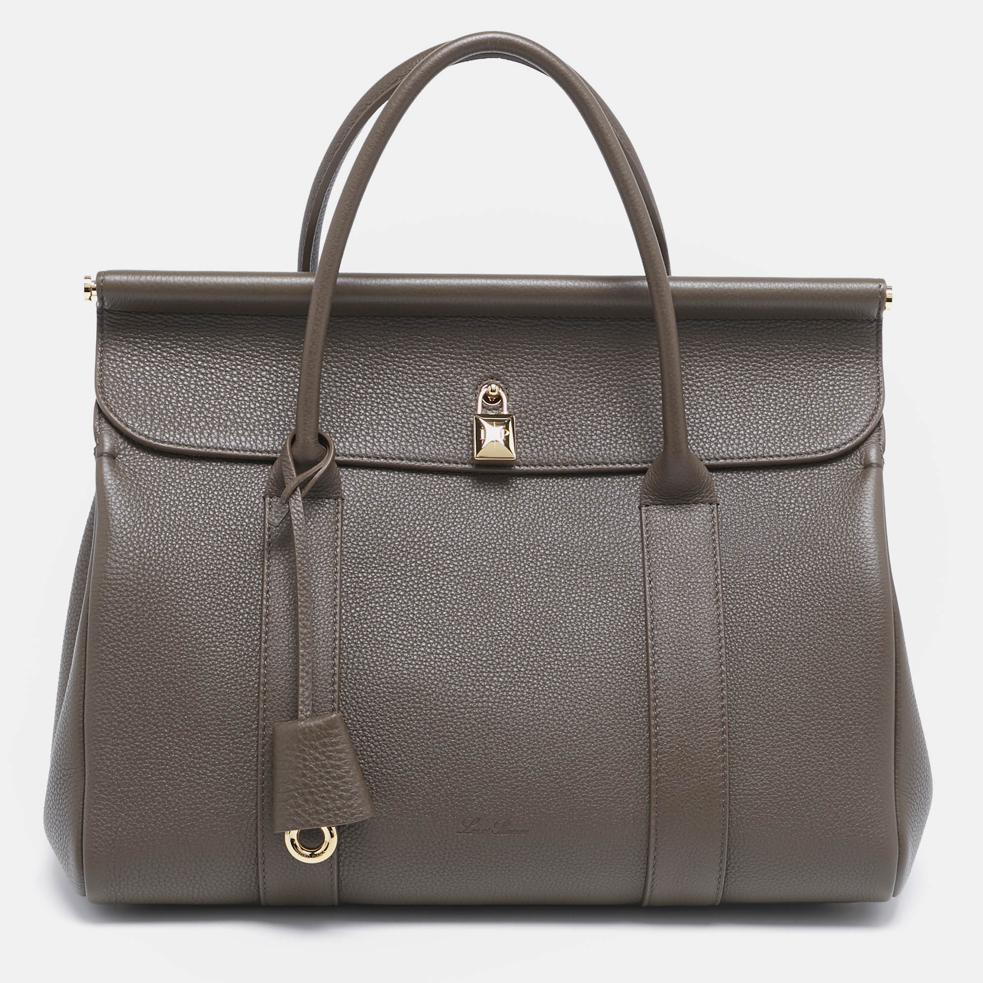 Pre Owned Loro Piana Dark Chocolate Liquorice Leather Loom L32 Bag