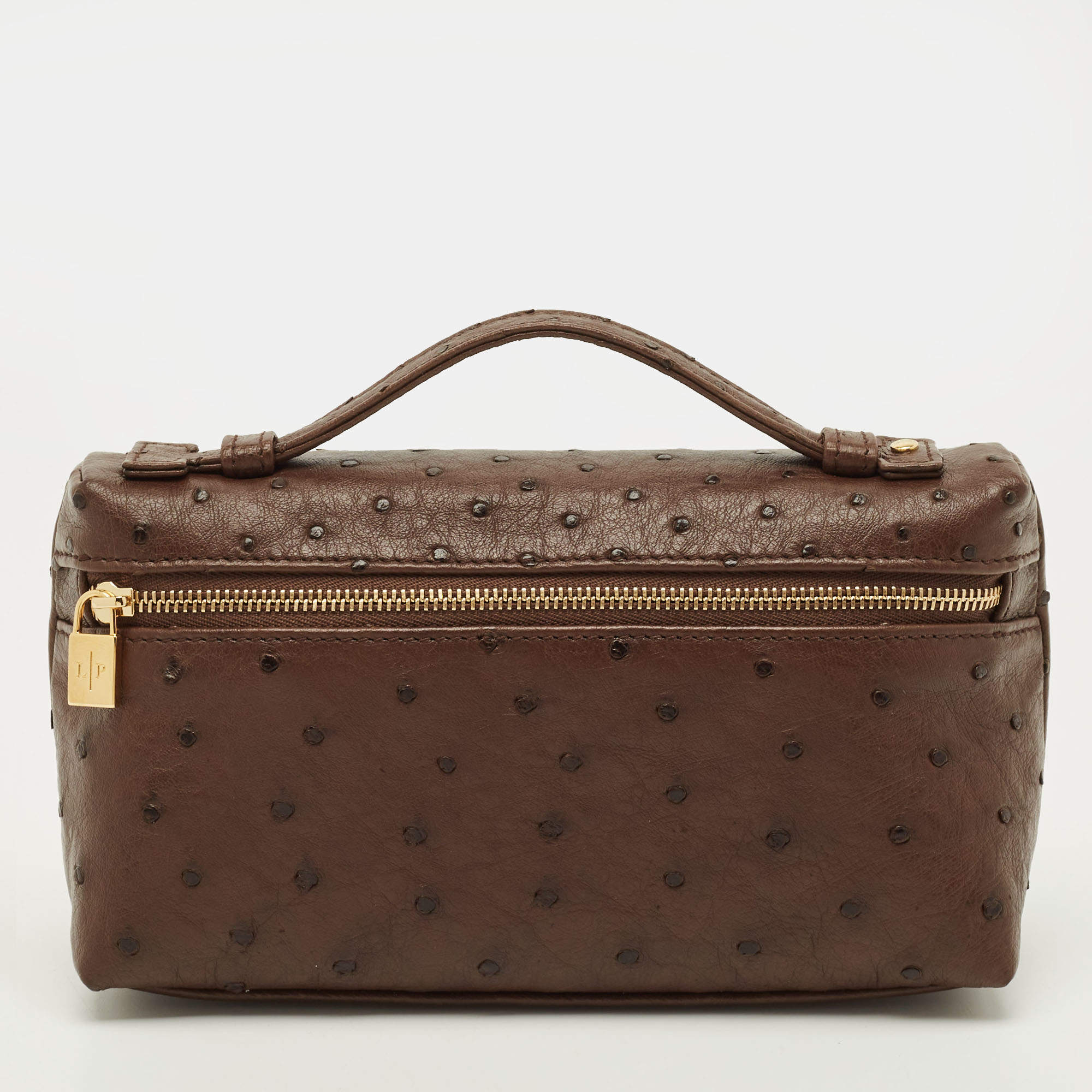 مملوكة مسبقًا Loro Piana L19 Brown Ostrich Zip Pouch