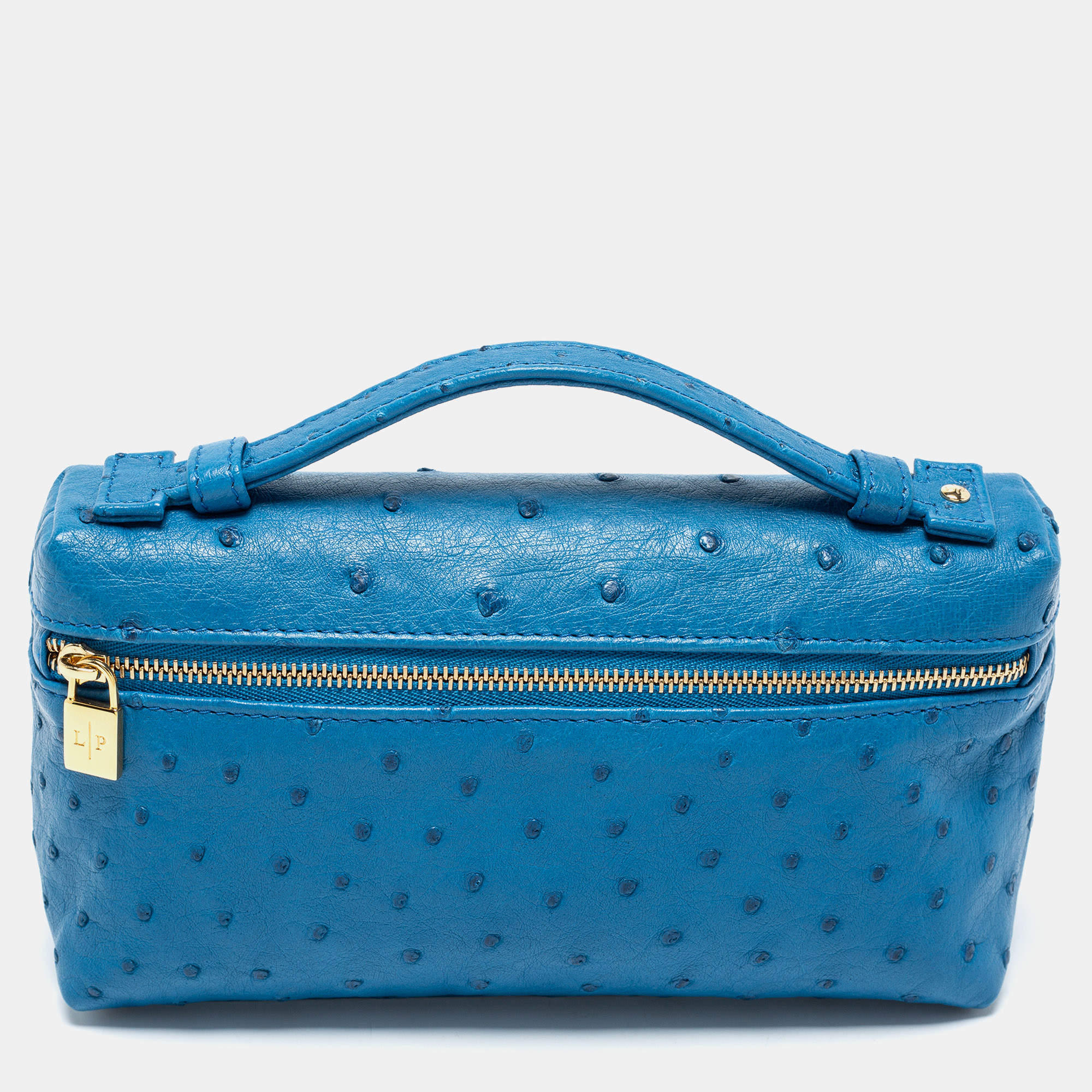 Pre Owned Loro Piana Blue Ostrich L19 Pouch