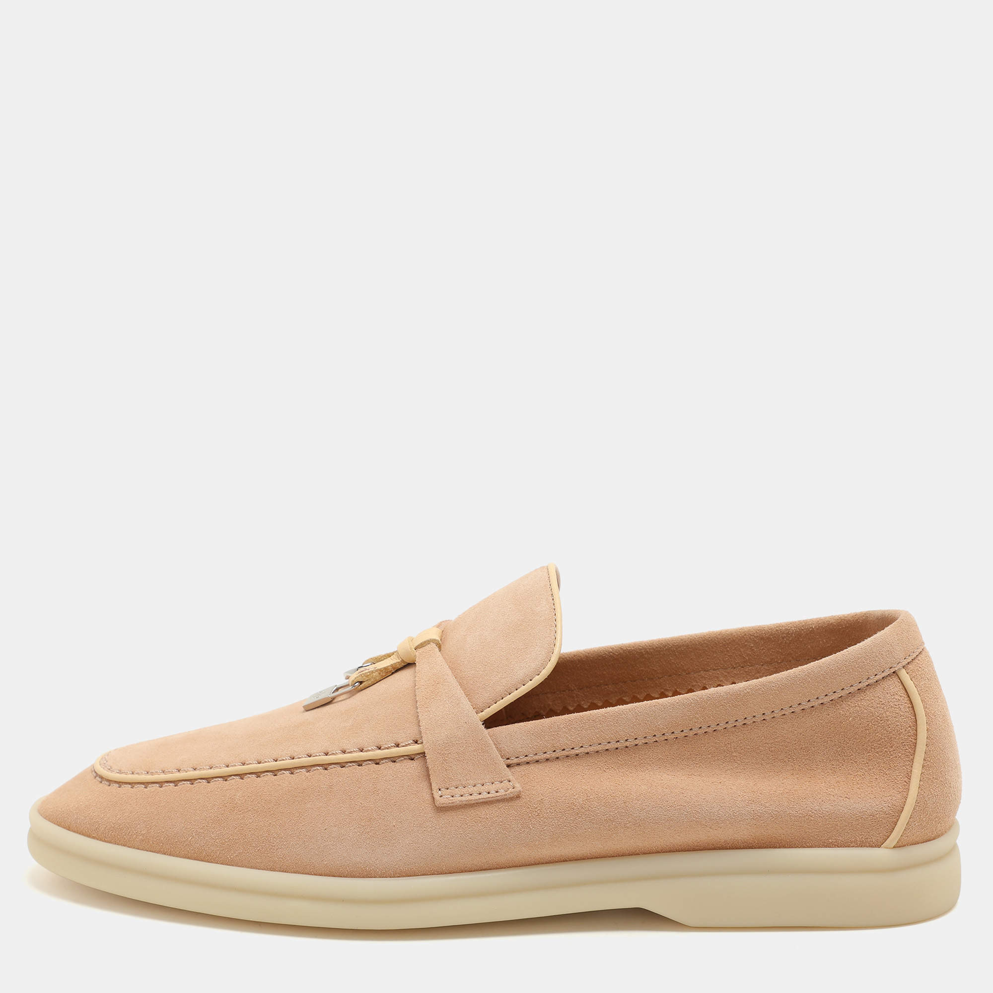 Pre Owned Loro Piana Beige Suede Summer Charms Walk Loafers Size 38