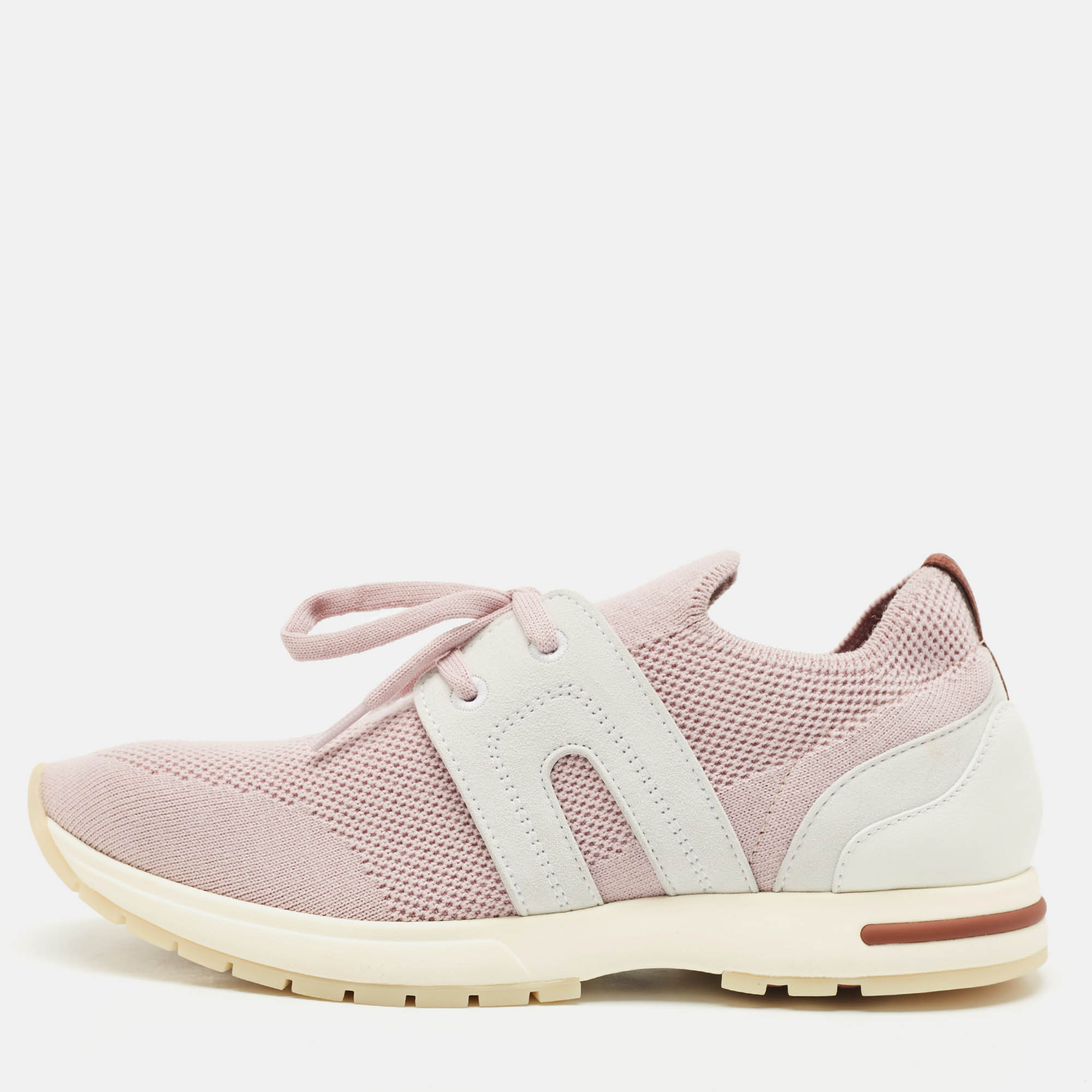 Loro Piana Pink Knit Fabric 360 LP Flexy Walk Sneakers Size 37