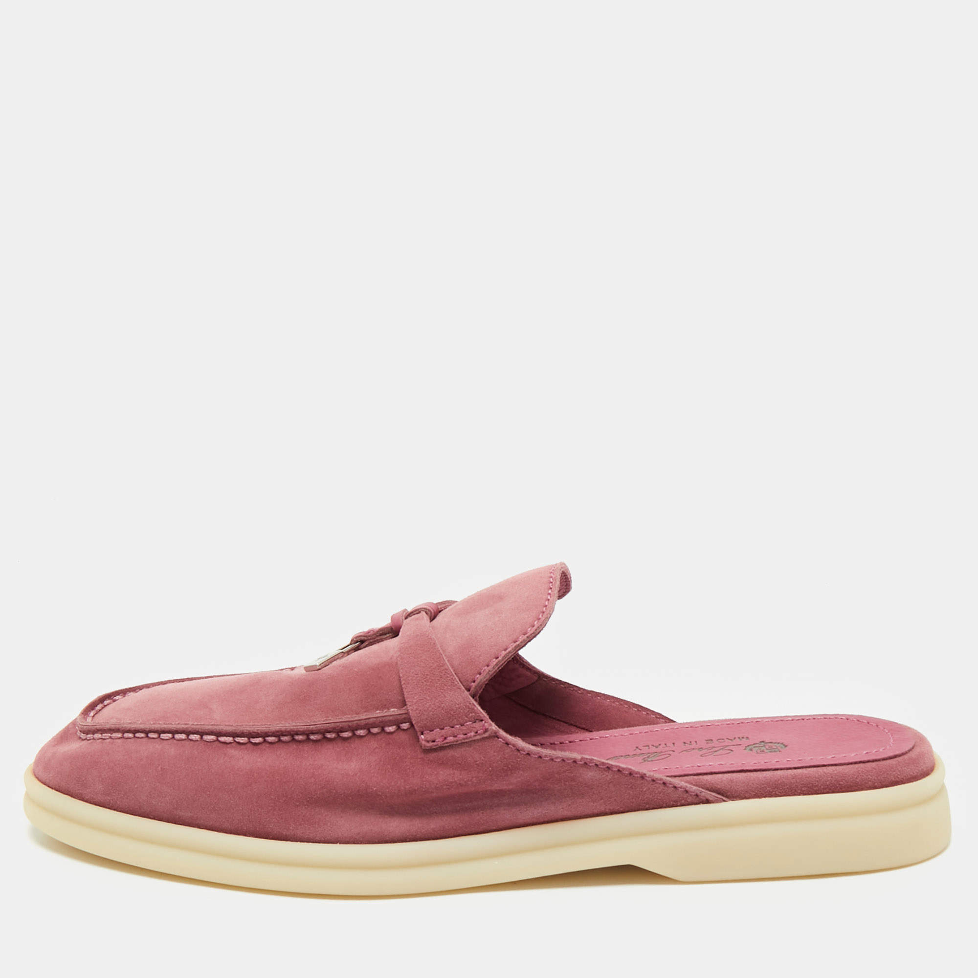 Pre Owned Loro Piana Pink Suede Babouche Charms Walk Sandals Size 37