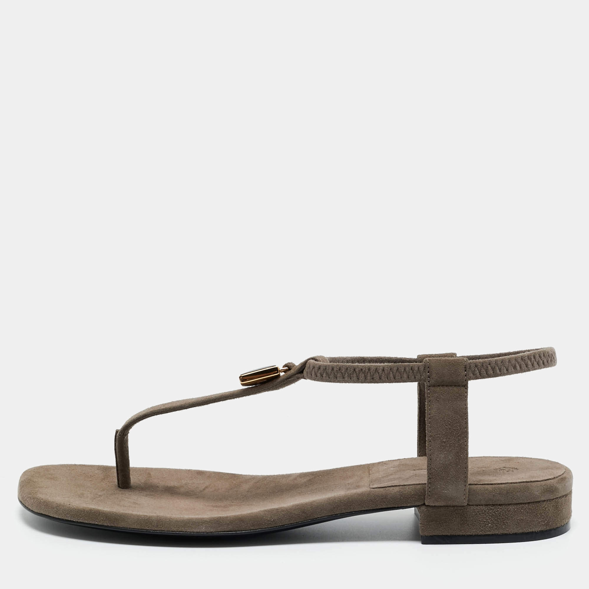 Pre Owned Loro Piana Grey Suede Mindil Slingback Thong Sandals Size 38