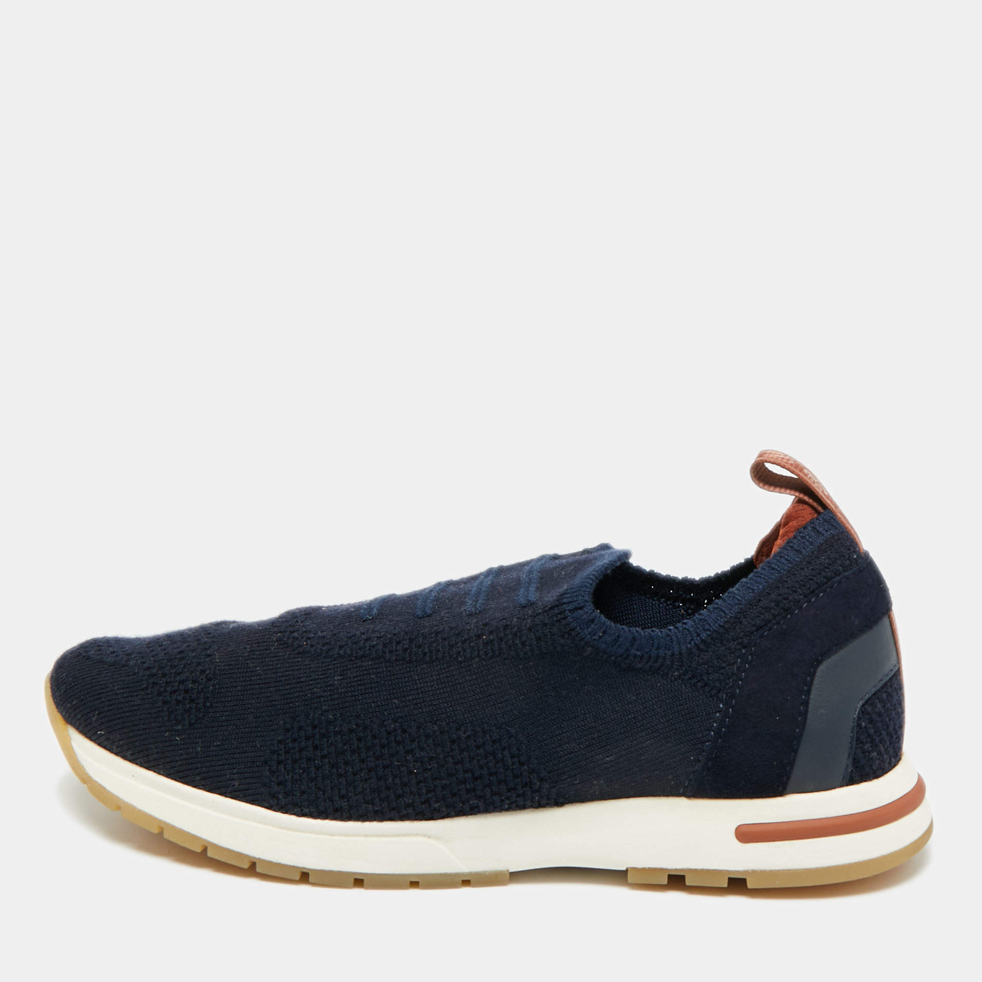 مملوكة مسبقًا Loro Piana 360 LP Flexy Walk Size 35.5 Navy Blue Knit Fabric Slip On Sneakers