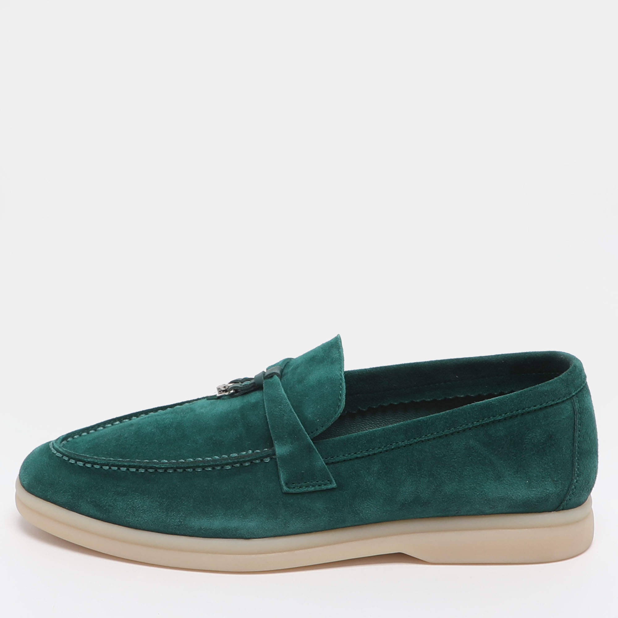 مملوكة مسبقًا حذاء لوفرز لورو بيانا سويدي أخضر صيفي ووك شارمز مقاس 36