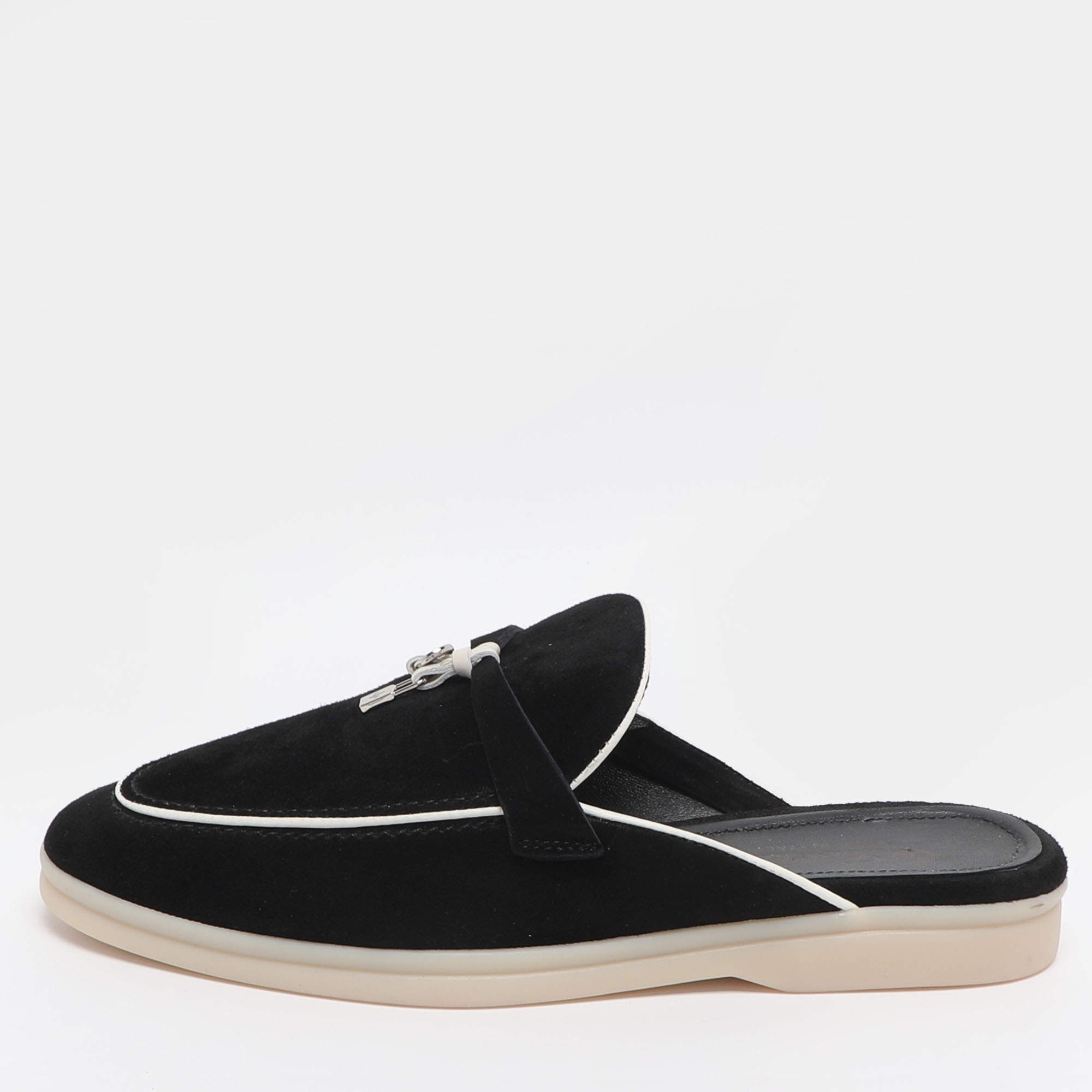 Pre Owned Loro Piana Summer Charms Walk Size 37 Black Suede Sandals