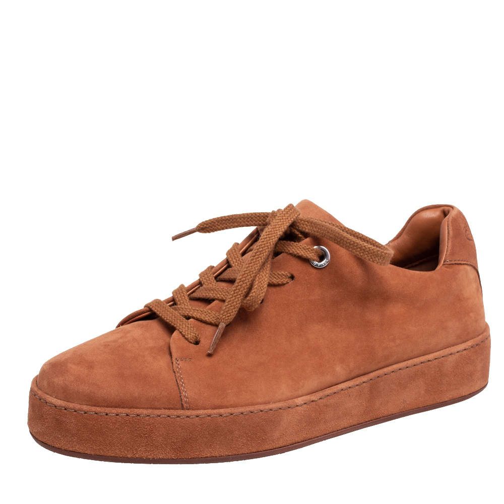 Pre Owned Loro Piana Tan Suede Low Top Nuages Sneakers Size 38.5