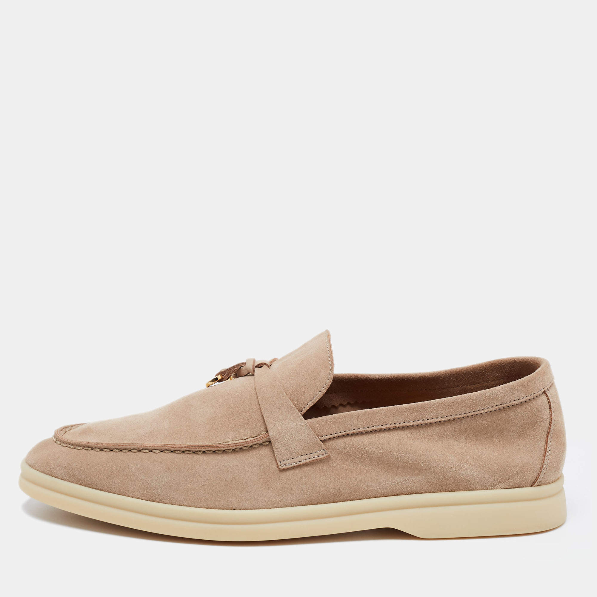 Pre Owned Loro Piana Beige Suede Summer Charms Walk Slip on Loafers Size 40