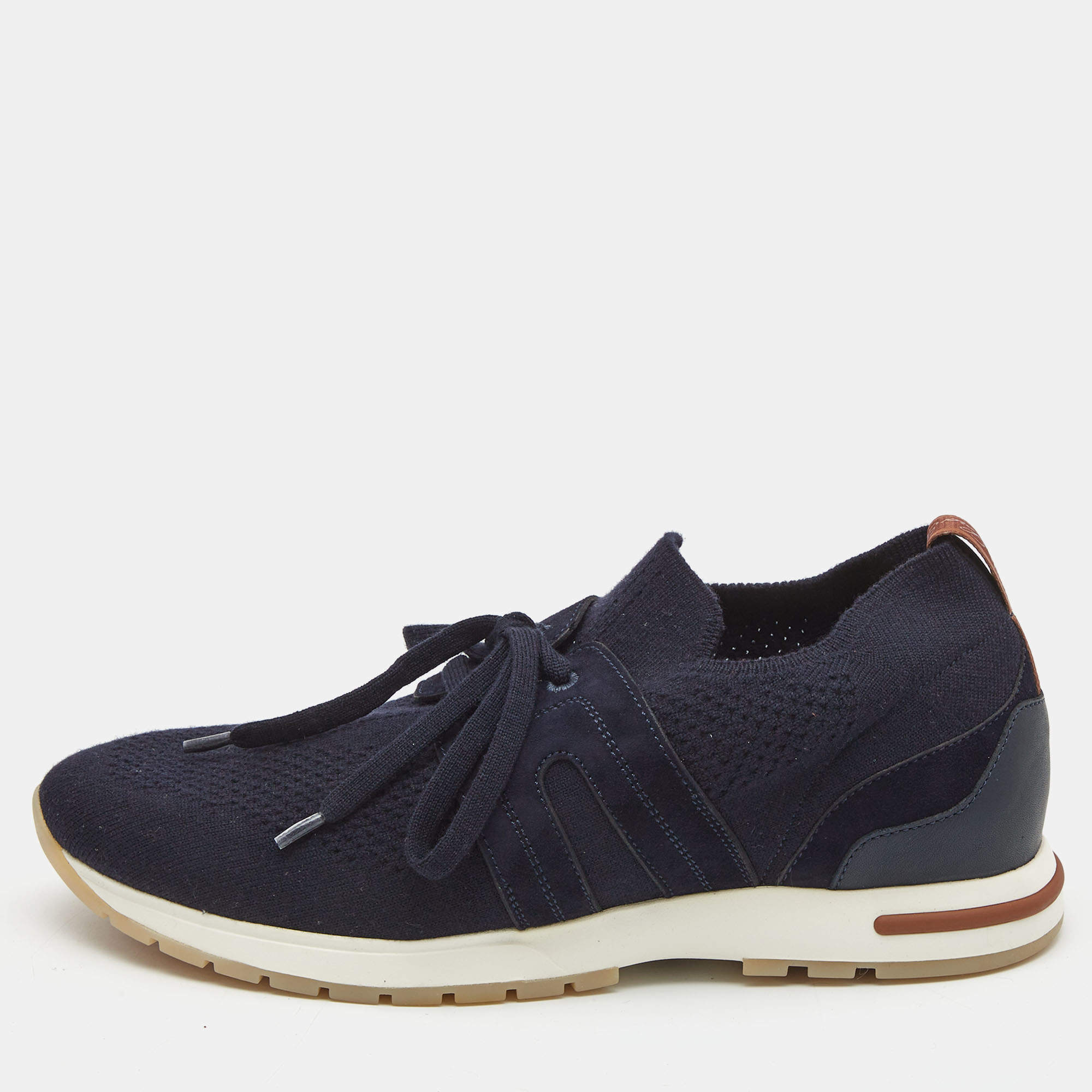 Pre Owned Loro Piana Navy Blue Fabric and Leather 360 Flexy Walker Sneakers Size 38