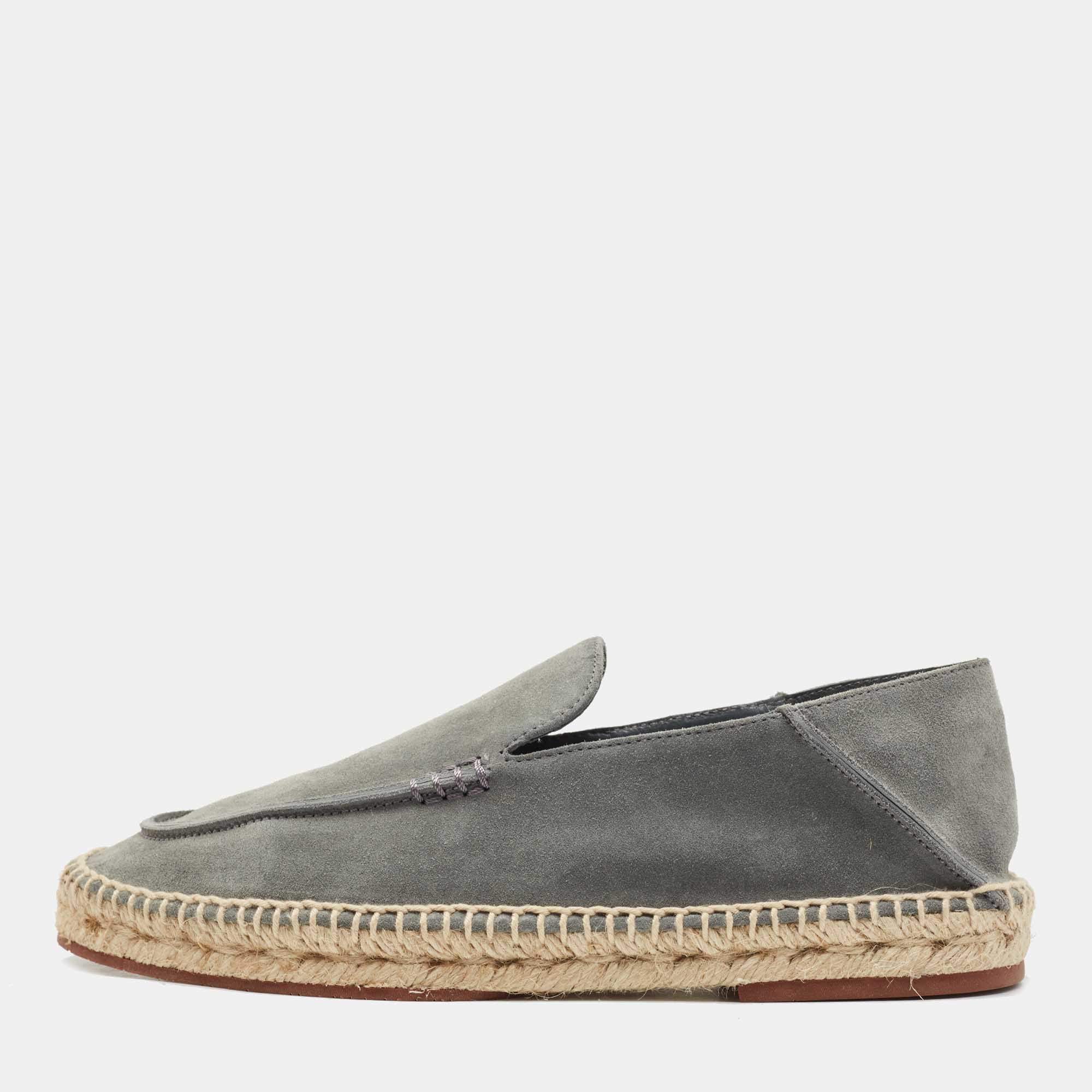 Pre Owned Loro Piana Grey Suede Espadrille Flats Size 39