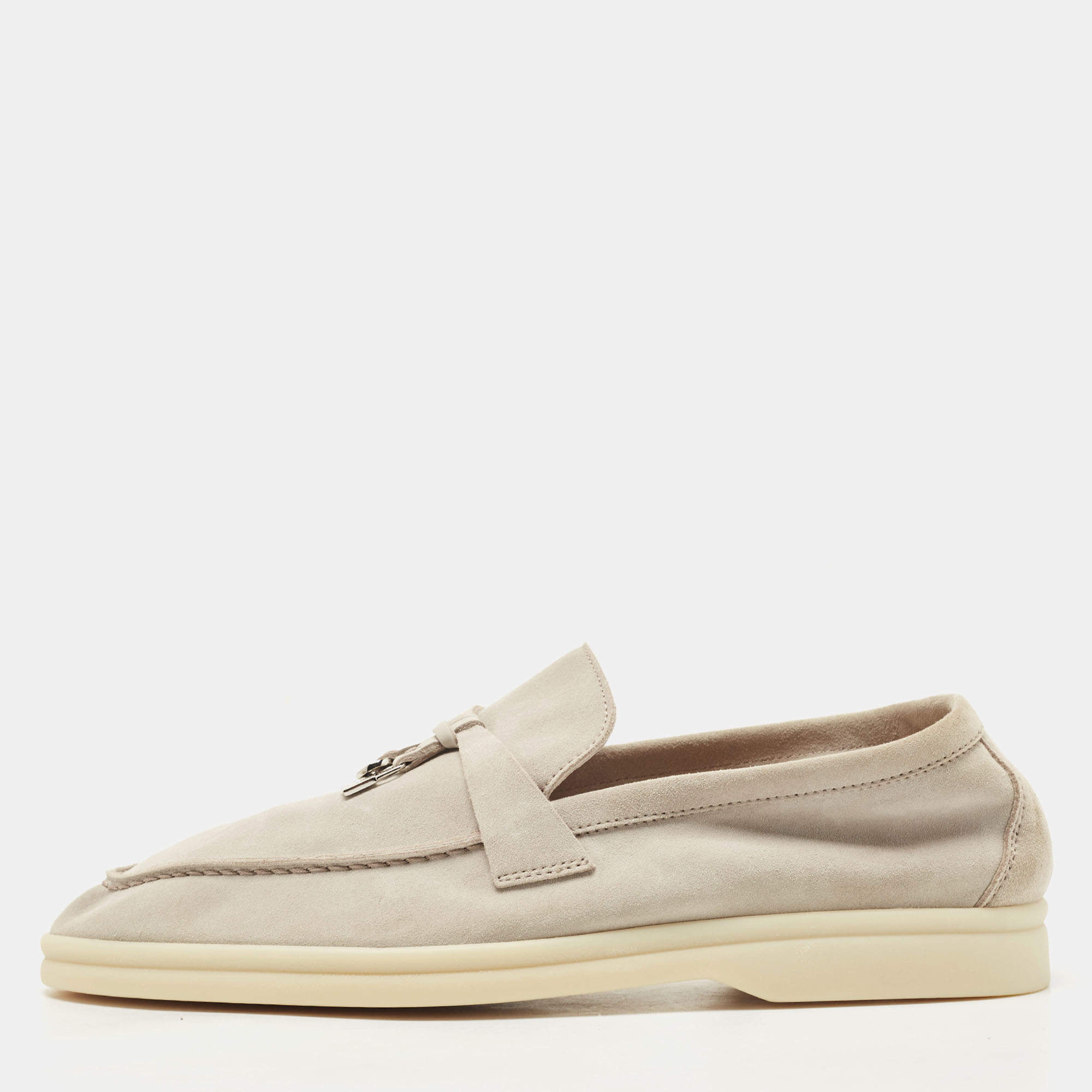 Pre Owned Loro Piana Light Grey Nubuck Leather Summer Charms Walk Loafers Size 39