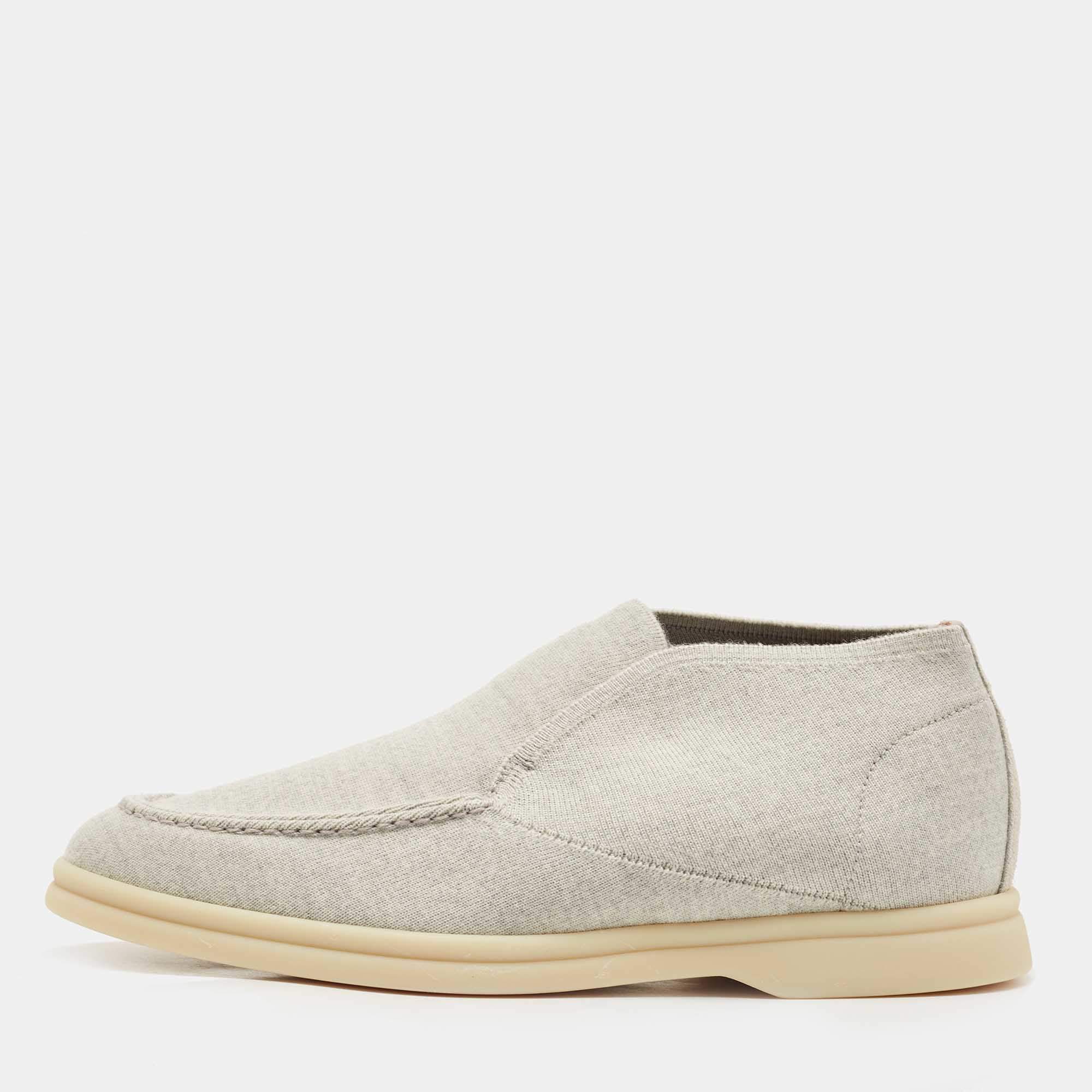 Loro Piana Grey Knit Fabric Open Walk Slip on Loafers Size 37.5
