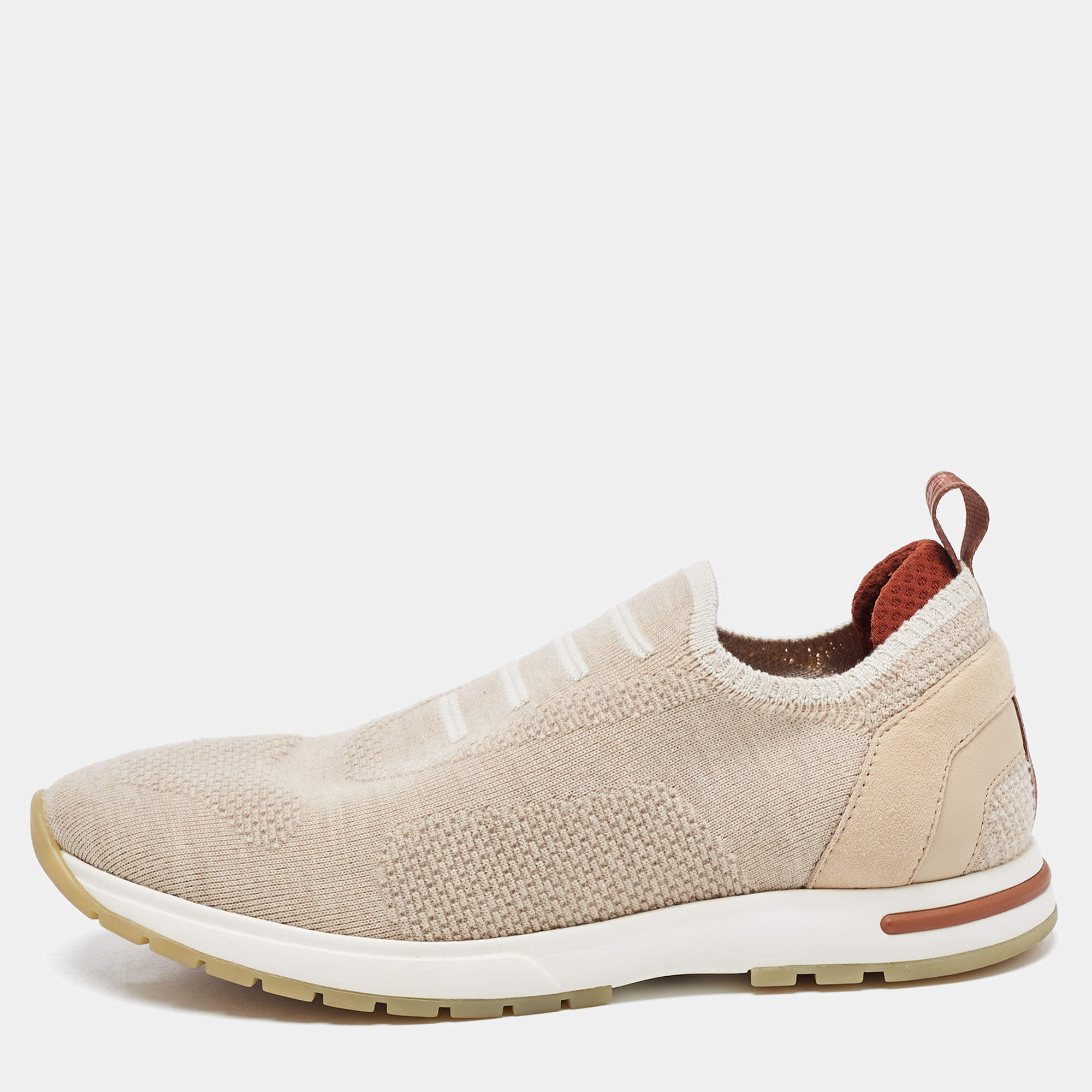 Pre Owned Loro Piana Beige Knit Fabric 360 LP Flexy Sneakers Size 37