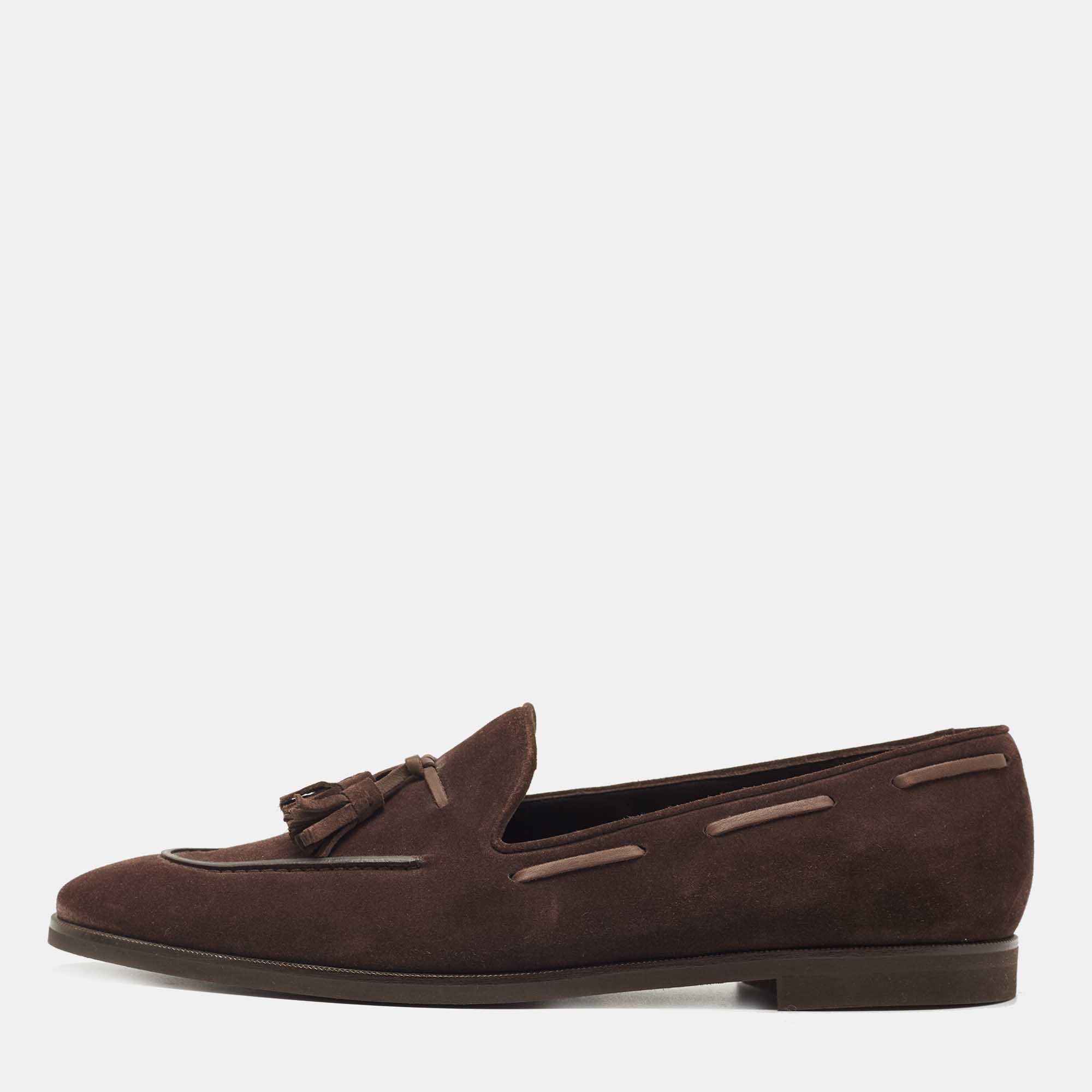 Loro Piana Brown Suede Tassel Slip On Loafers Size 41