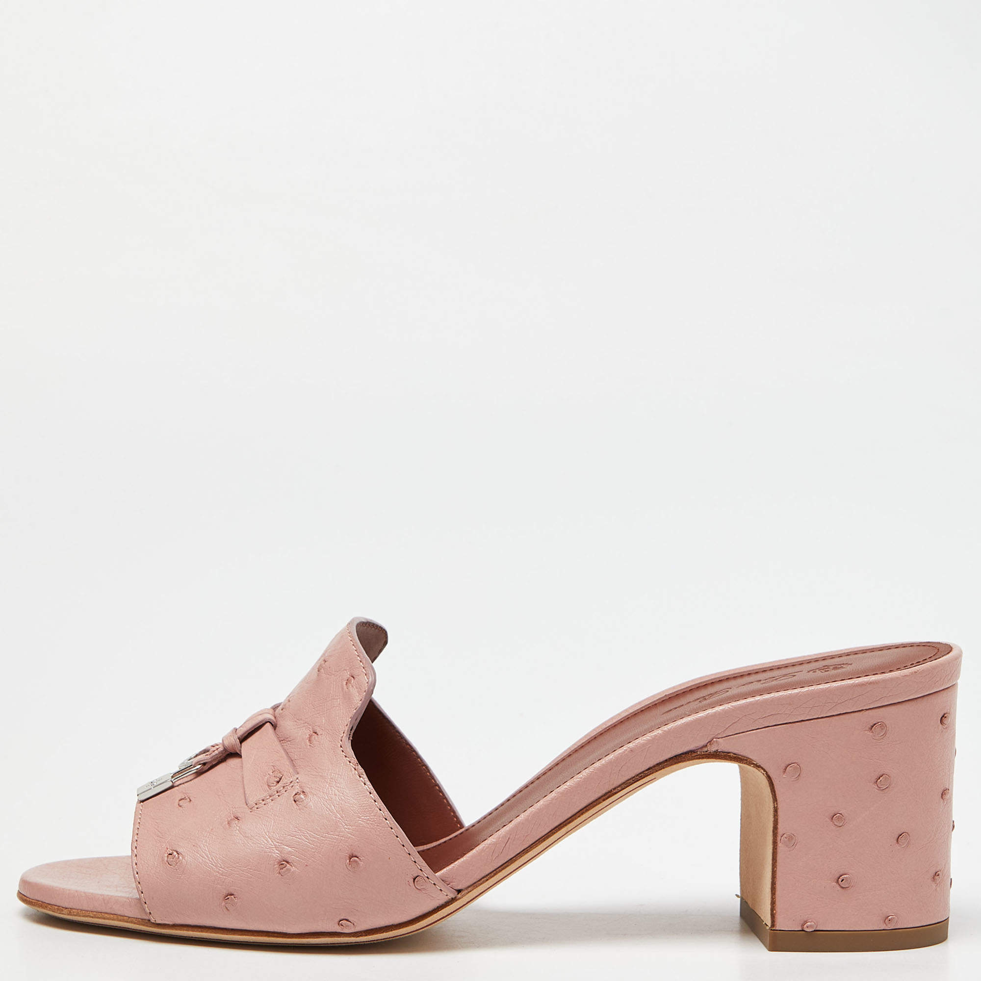 Pre Owned Loro Piana Pink Ostrich Leather Summer Charms Sandals Size 38