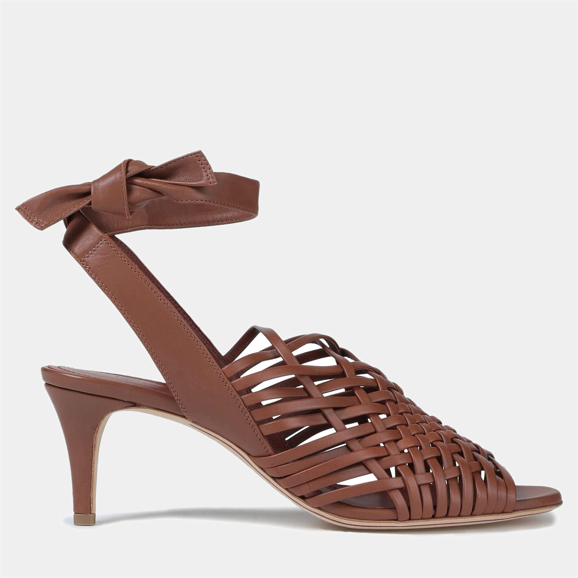 Pre Owned Loro Piana Leather Mid Heel Sandals 36