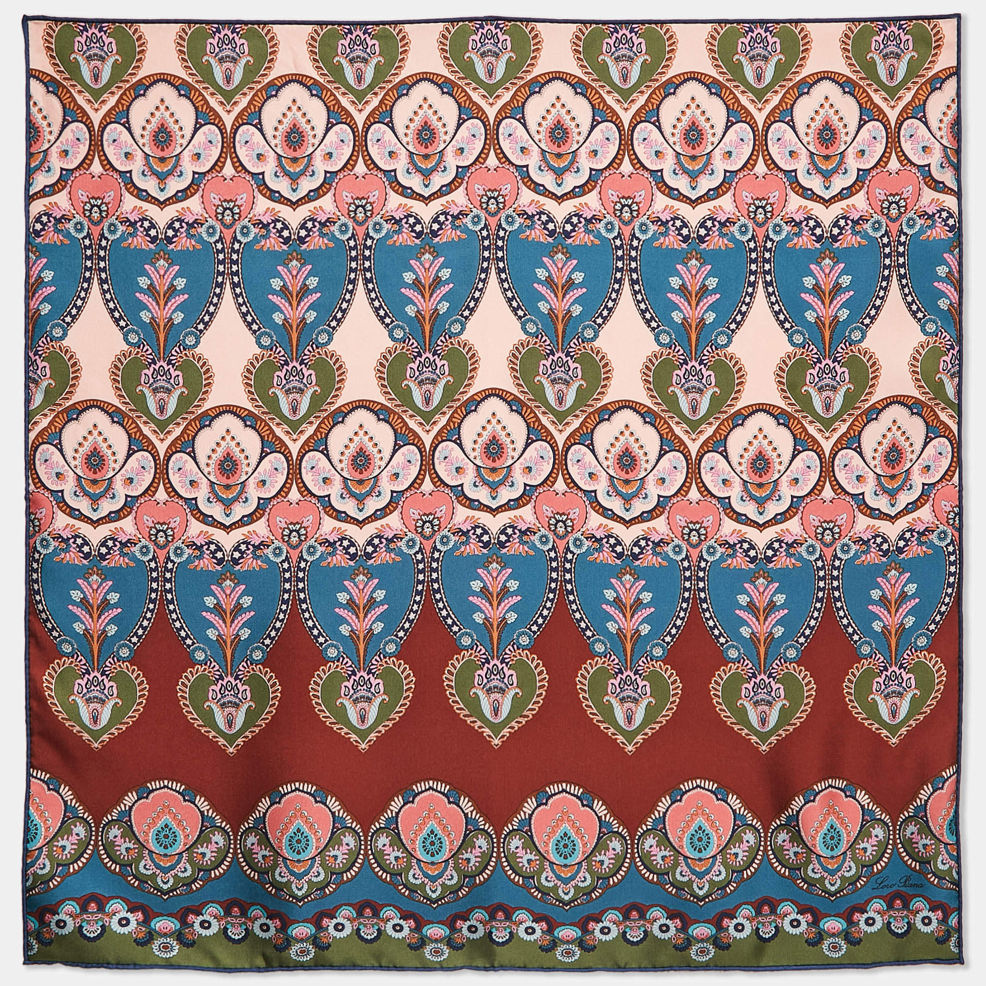 Pre Owned Loro Piana Pink Romantic Panarea Foulard Silk Square Scarf