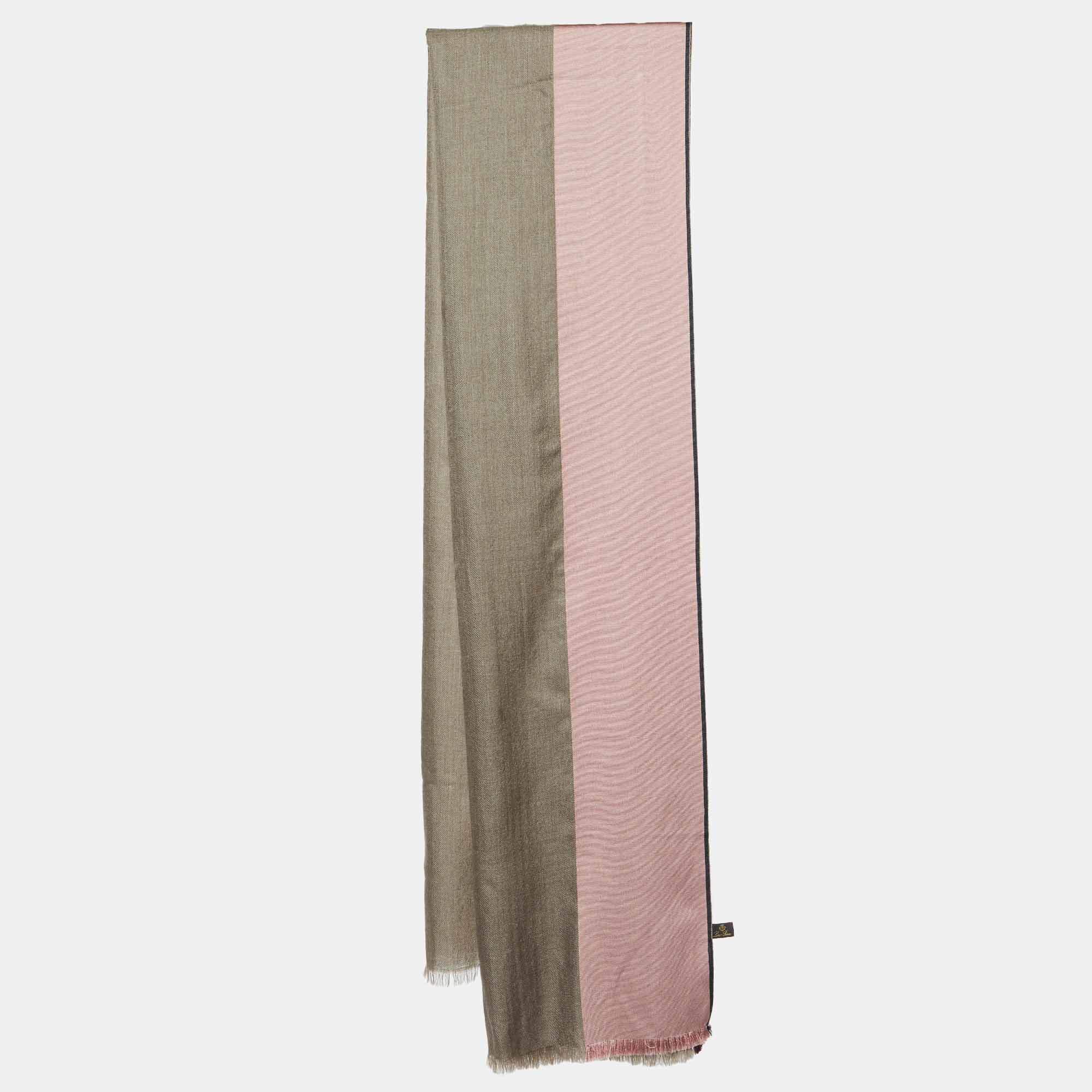 Pre Owned Loro Piana Brown/Pink Striped Silk & Wool Scarf