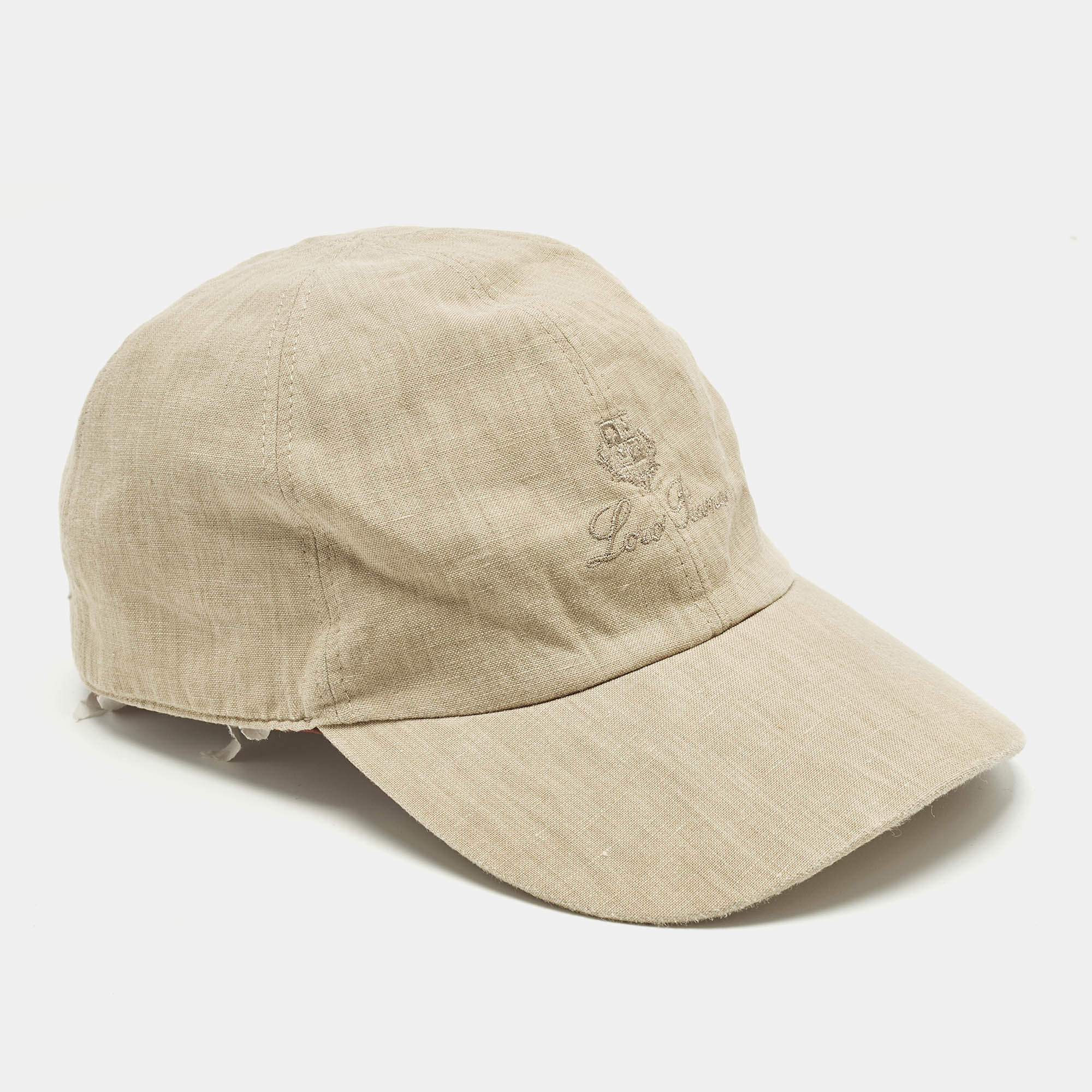 Pre Owned Loro Piano Beige Logo Embroidered Linen Baseball Cap M 