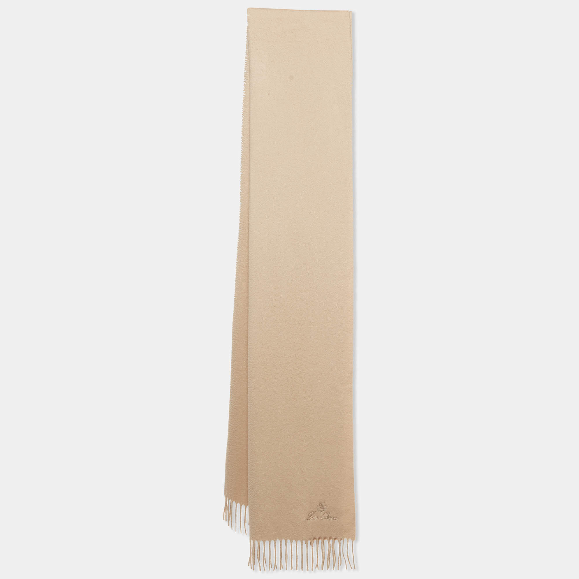 Pre Owned Loro Piana Beige Cashmere Fringe Grande Unita Scarf