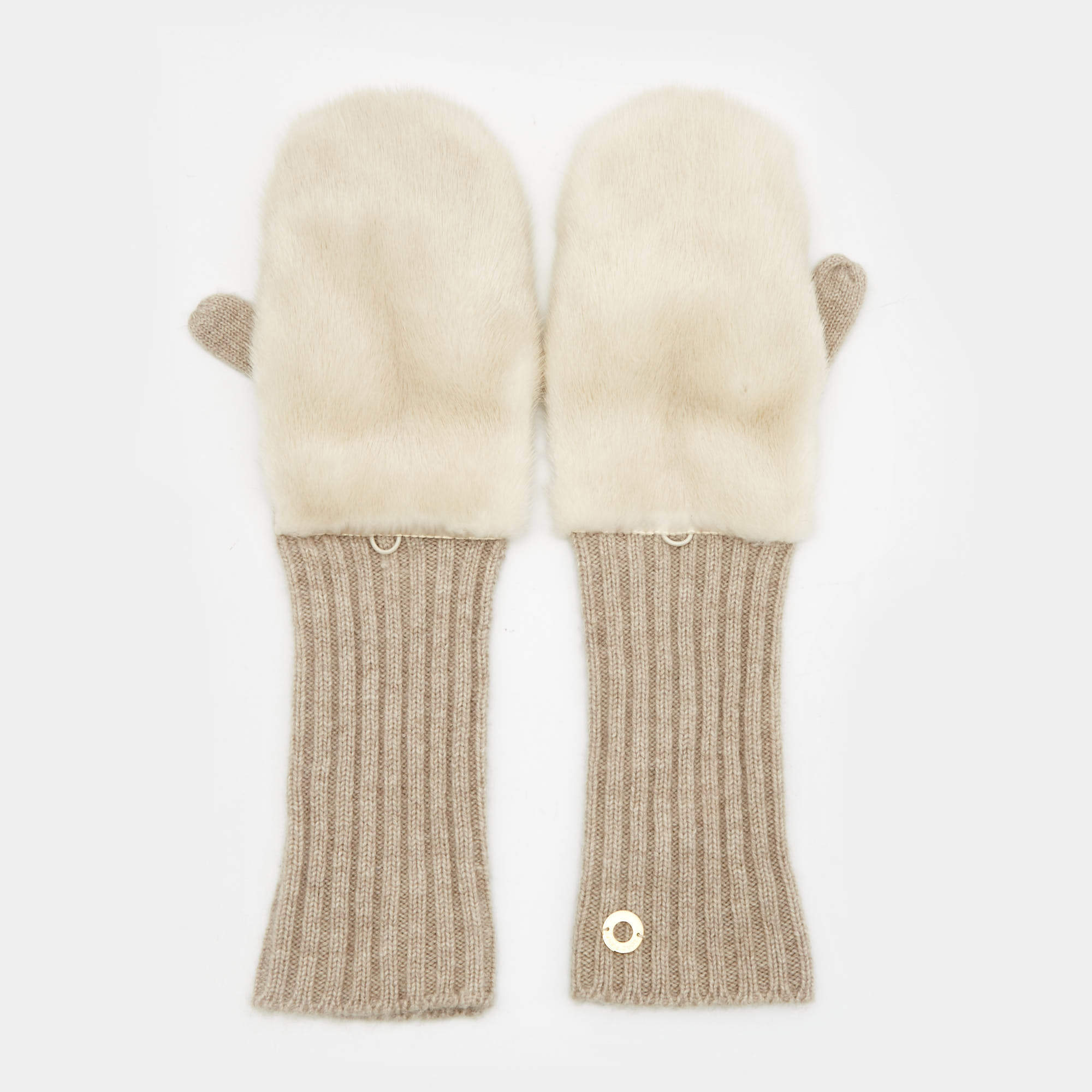 Pre Owned Loro Piana Beige Cashmere and Mink Gloves S