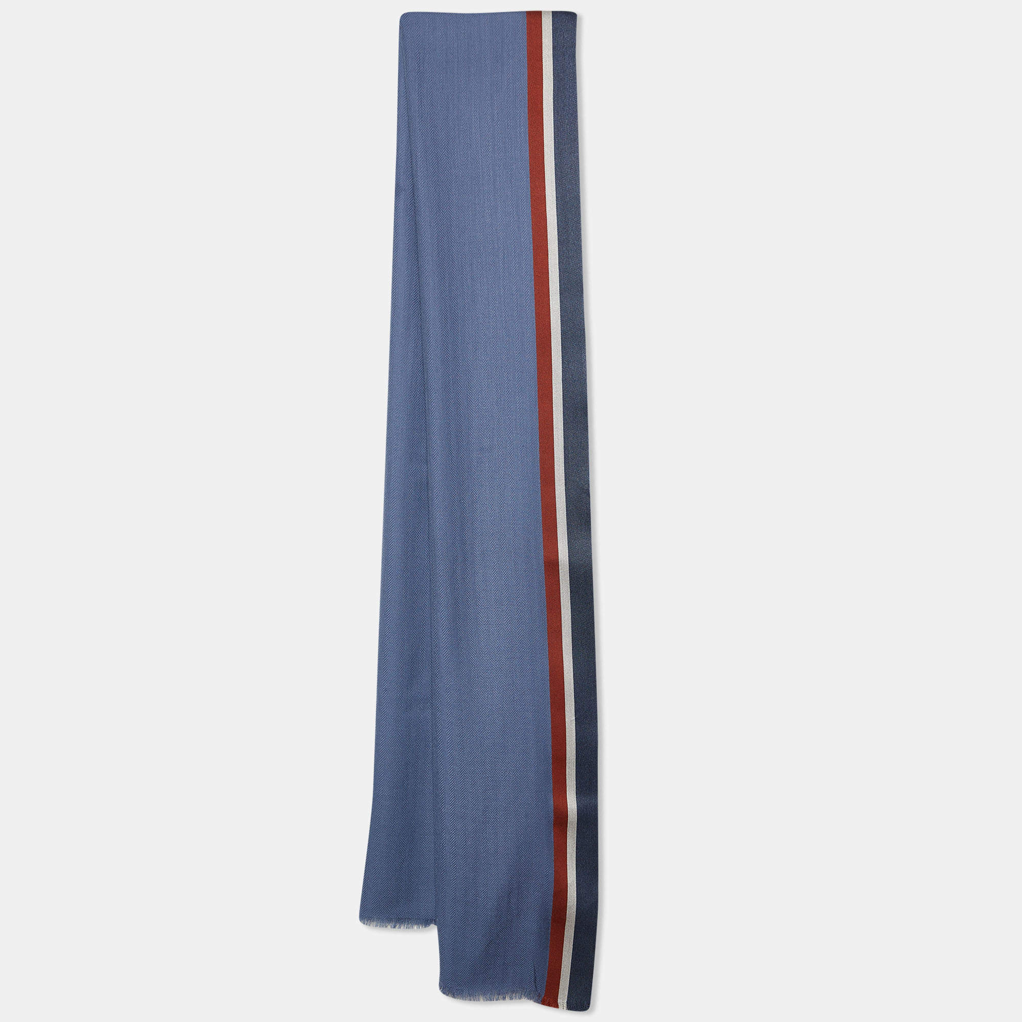 Pre Owned Loro Piana Midnight Blue Striped Cashmere & Silk Stole