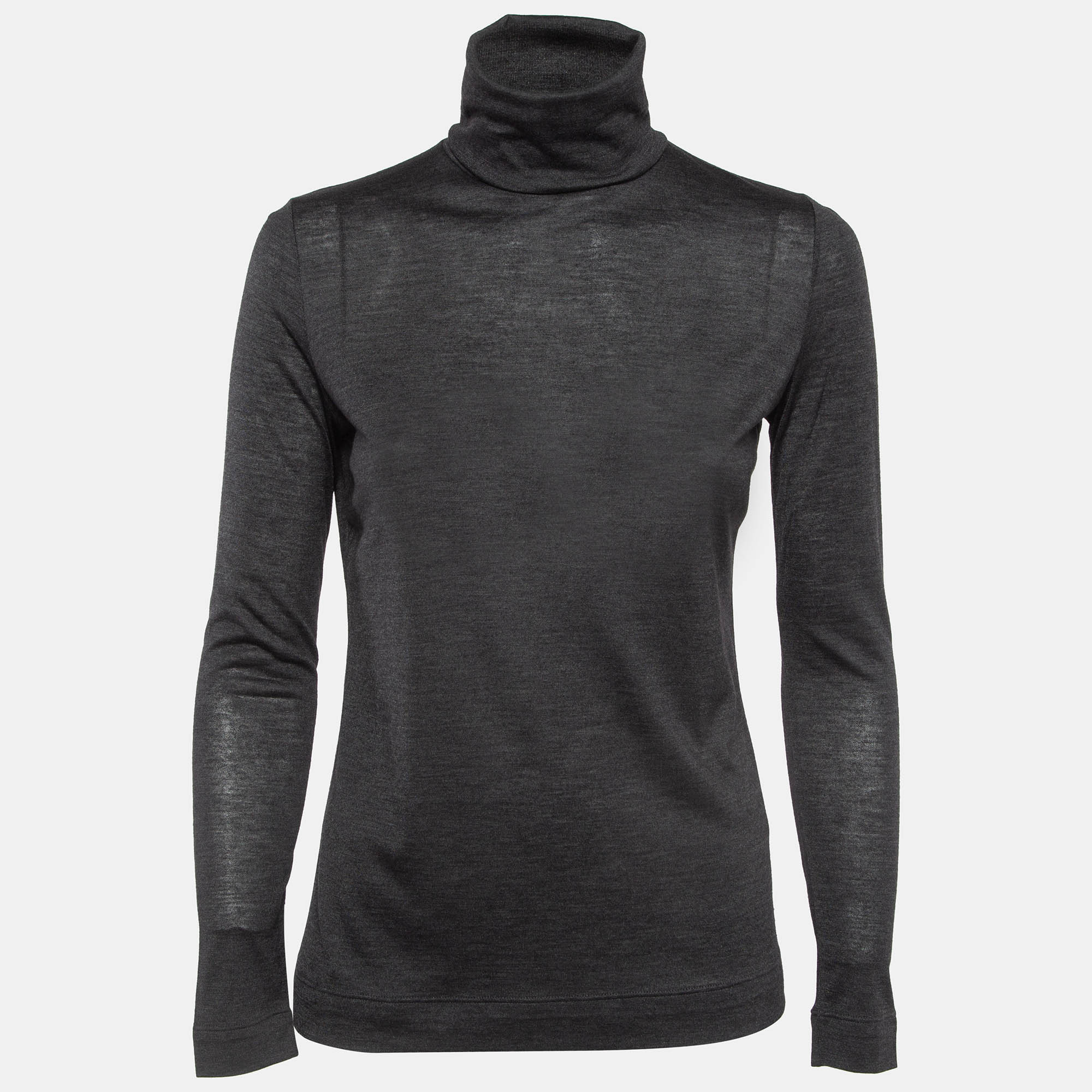 Pre Owned Loro Piana Grey Stretch Knit Turtle Neck Jumper S