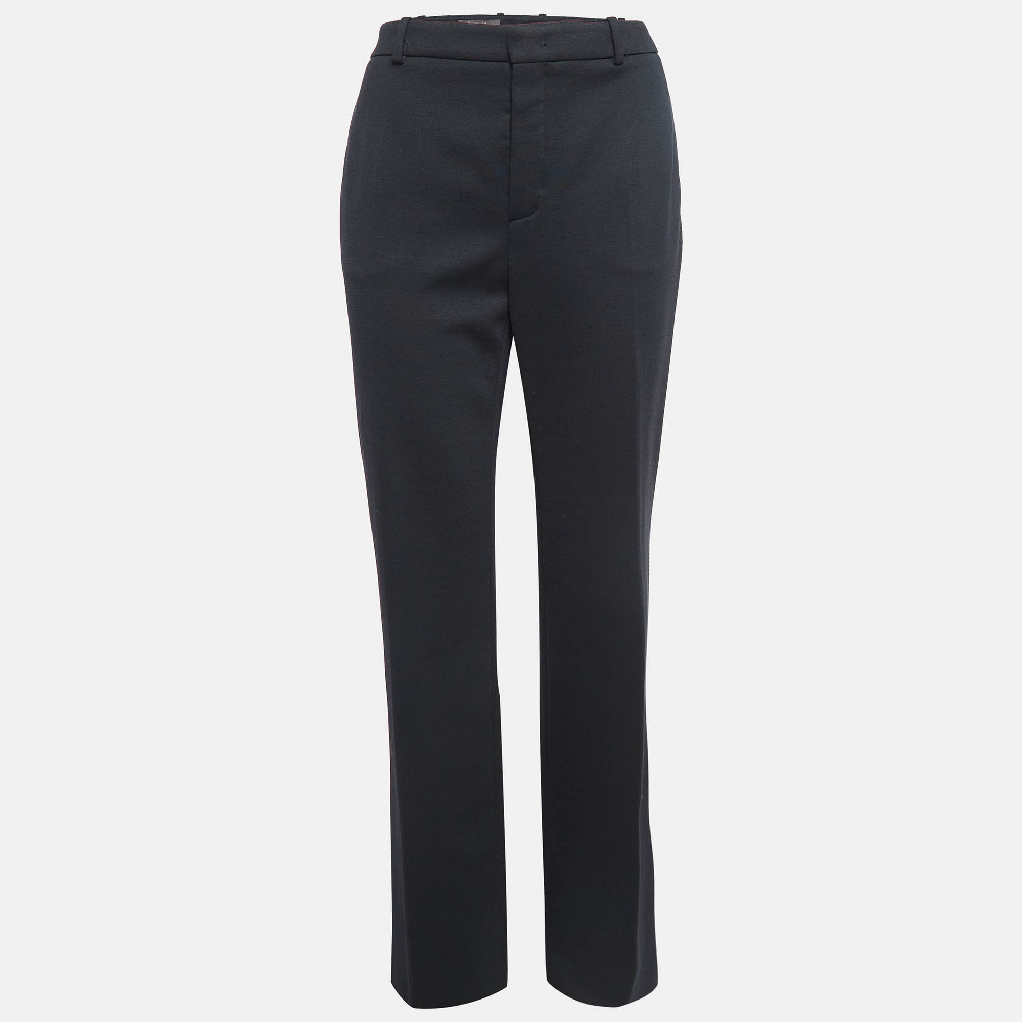 Pre Owned Loro Piana Black Stretch Wool Blend Straight-Leg Trousers M