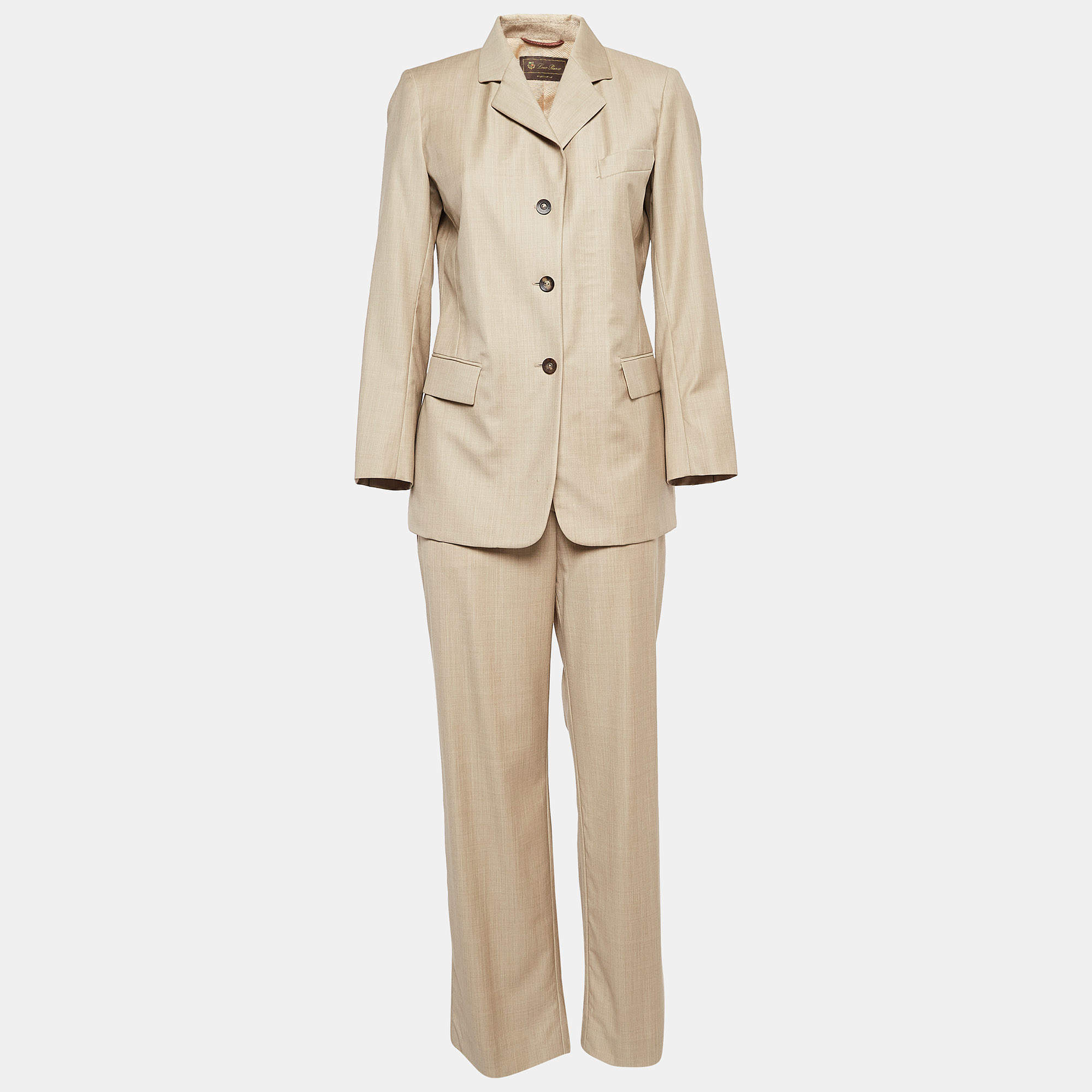 Pre Owned Loro Piana Beige Wool Single Breasted Pantsuit M