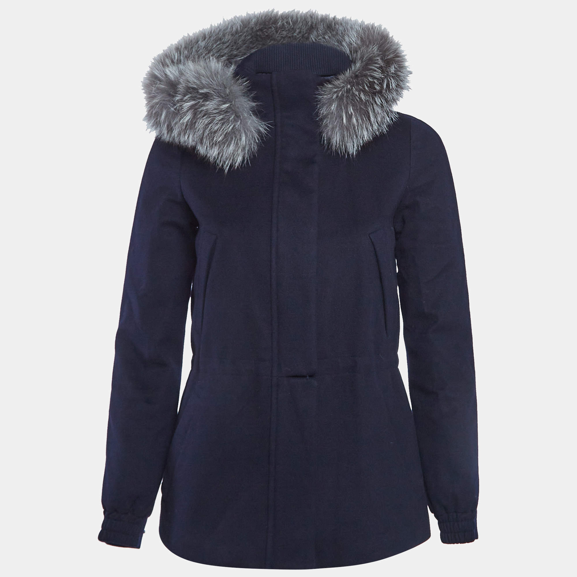 Pre Owned Loro Piana Navy Blue Cashmere Detachable Hood Zip-Up Jacket XS