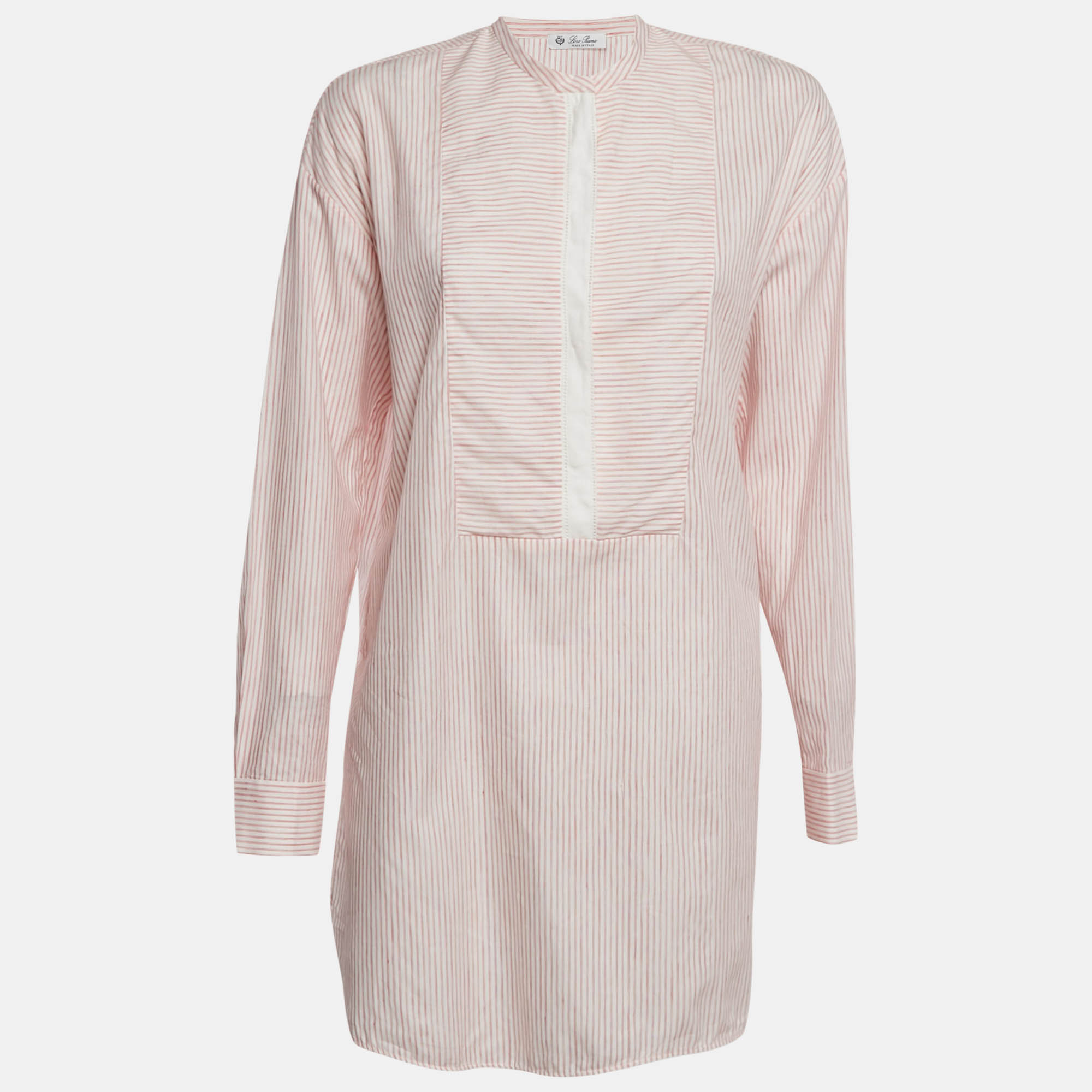 Pre Owned Loro Piana Pink Pinstripe Cotton Blend Tunic Top M
