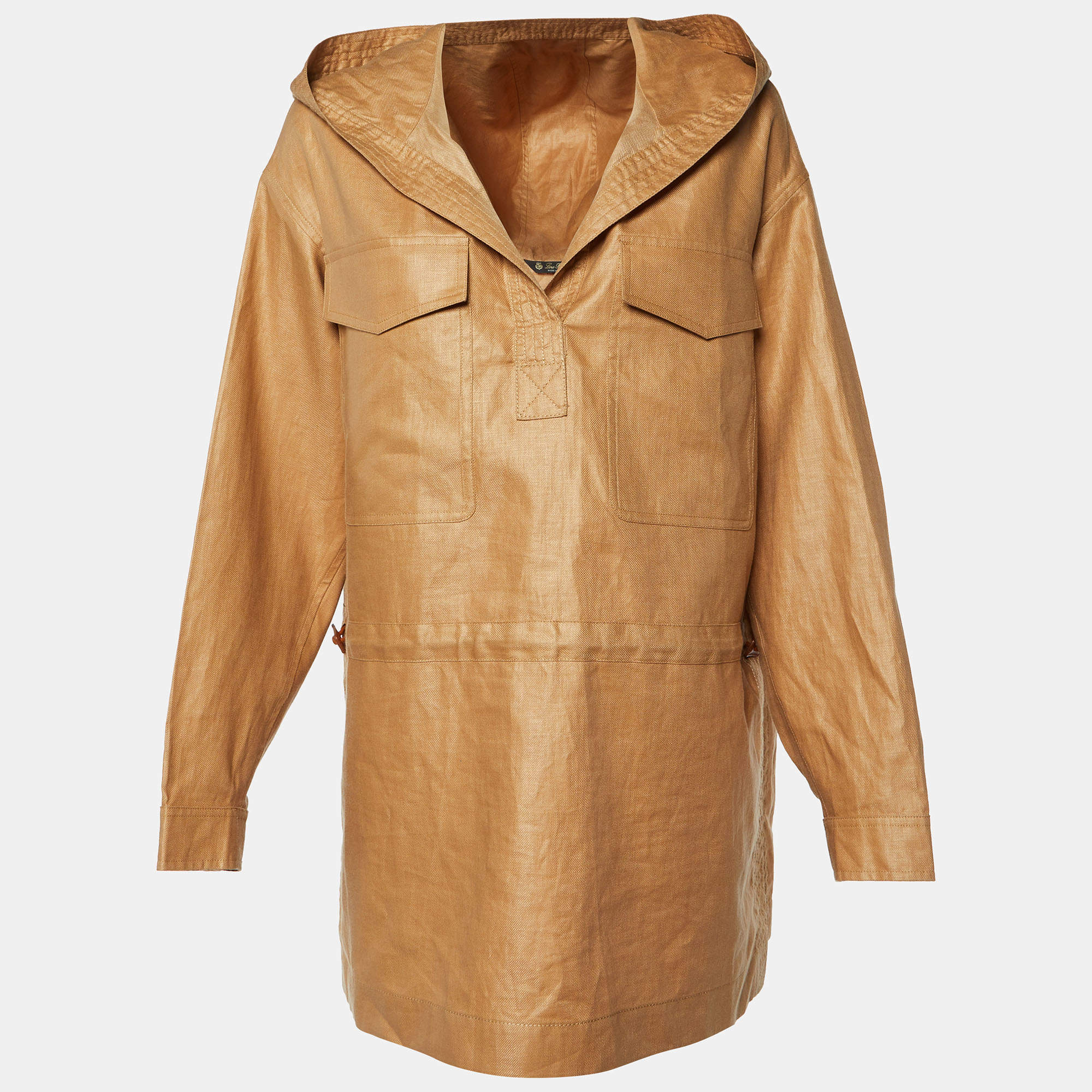 Pre Owned Loro Piana Brown Linen Bardhyl Hooded Jacket M