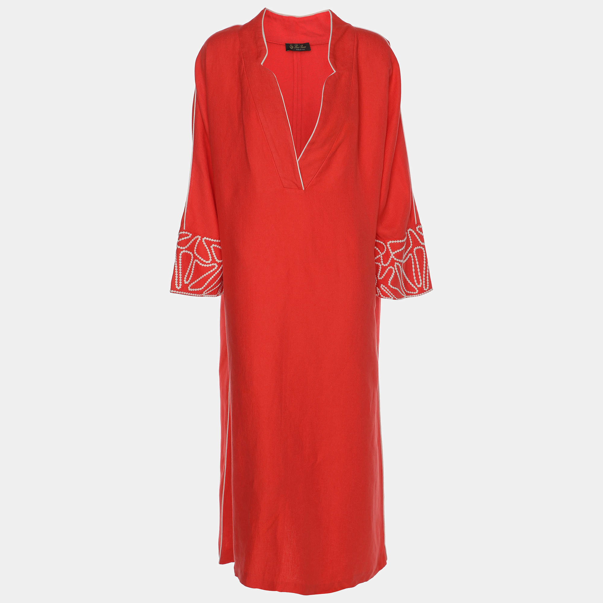 Pre Owned Loro Piana Coral Pink Cotton Kaftan Dress L