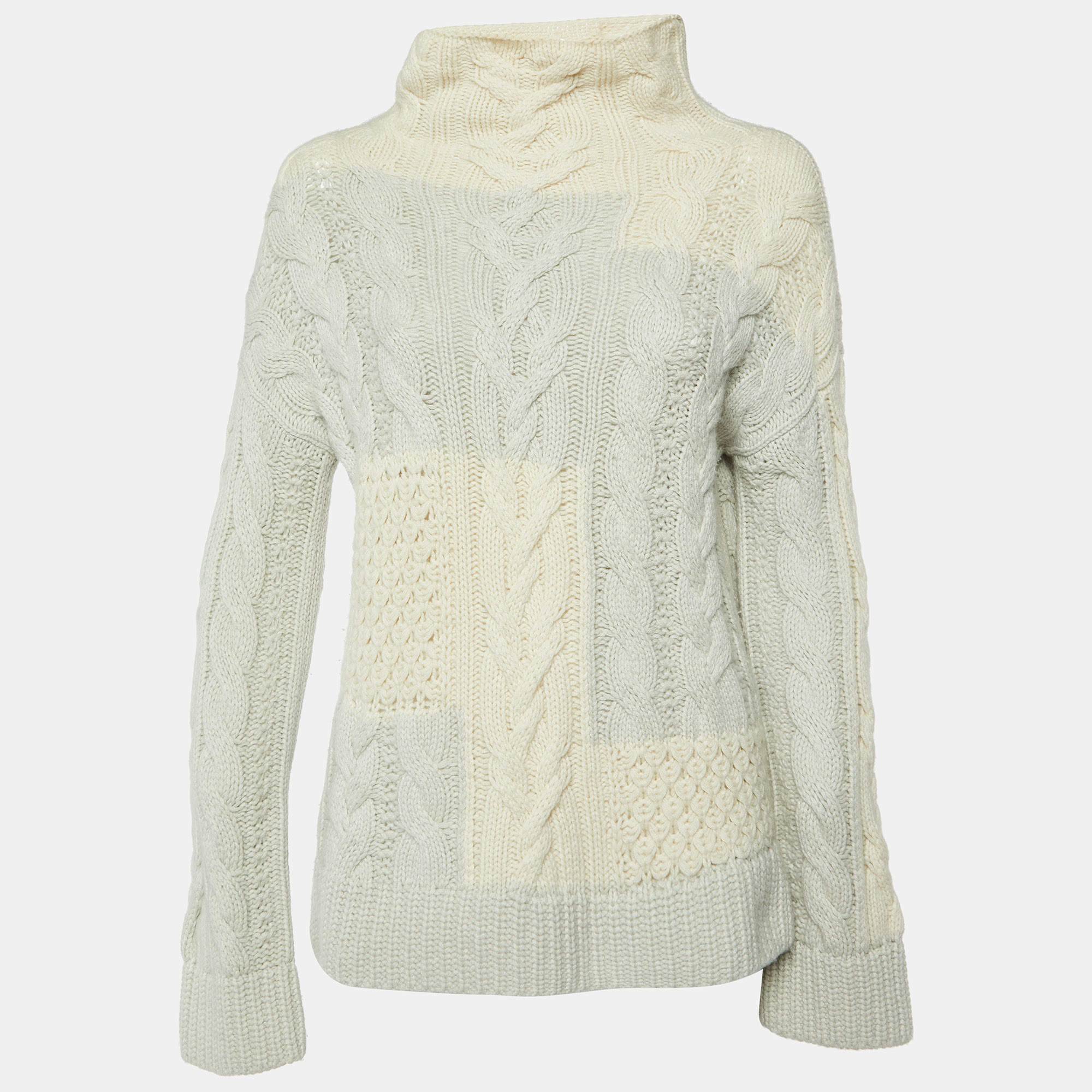 Pre Owned Loro Piana Cream/Grey Baby Cashmere Cable Knit Sweater S