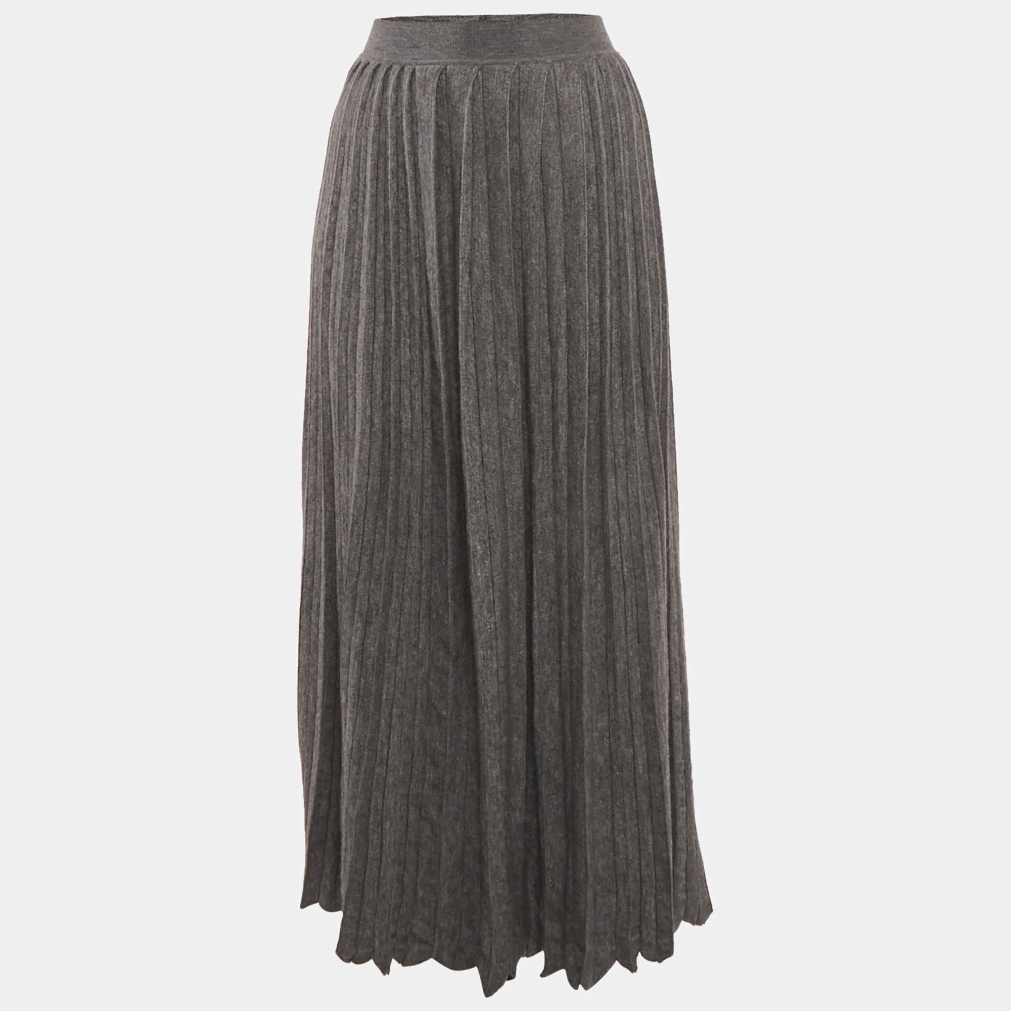 Pre Owned Loro Piana Grey Pleated Cashmere Knit Long Skirt S