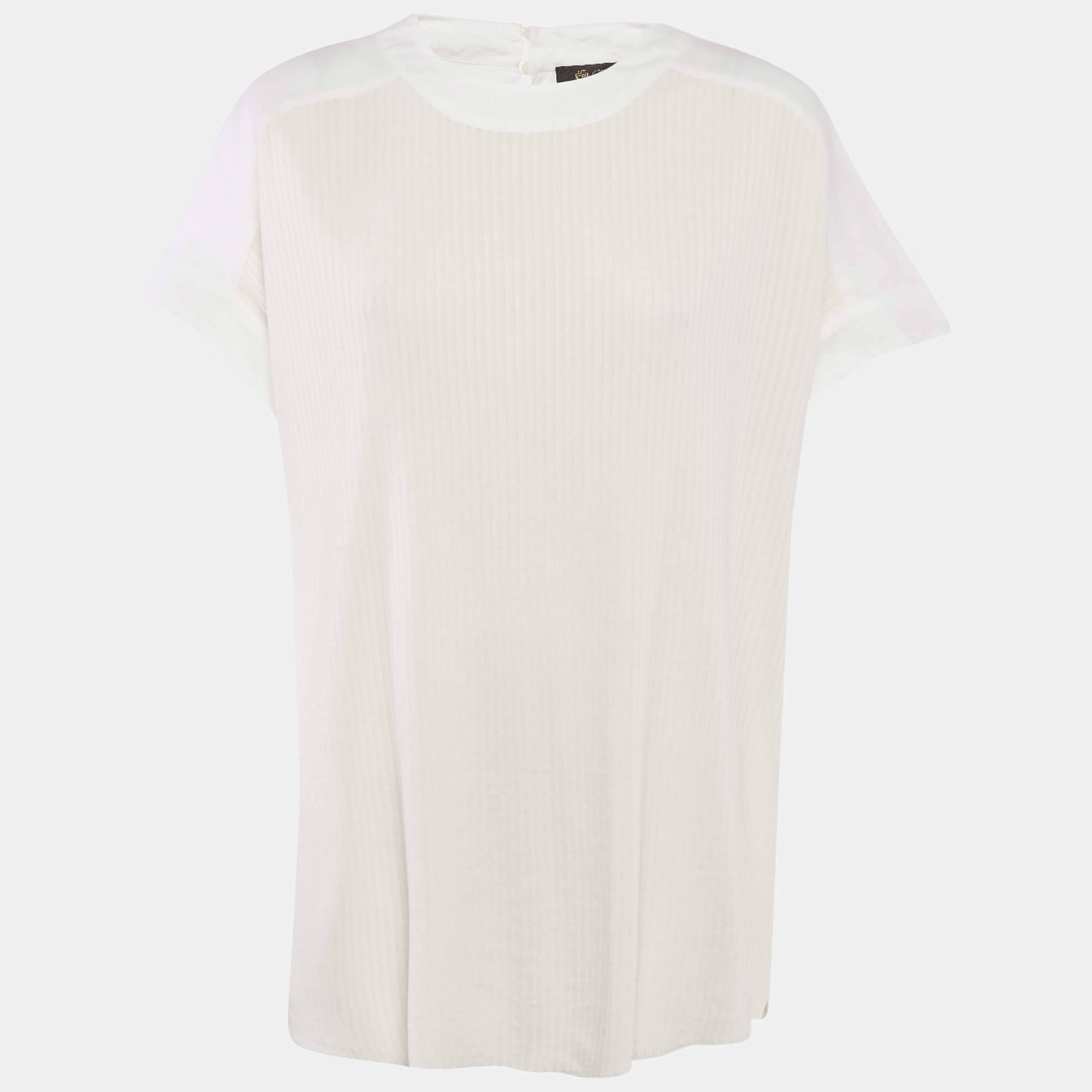 Pre Owned Loro Piana Off-White/Ivory Linen and Silk Knit Tunic Top M 