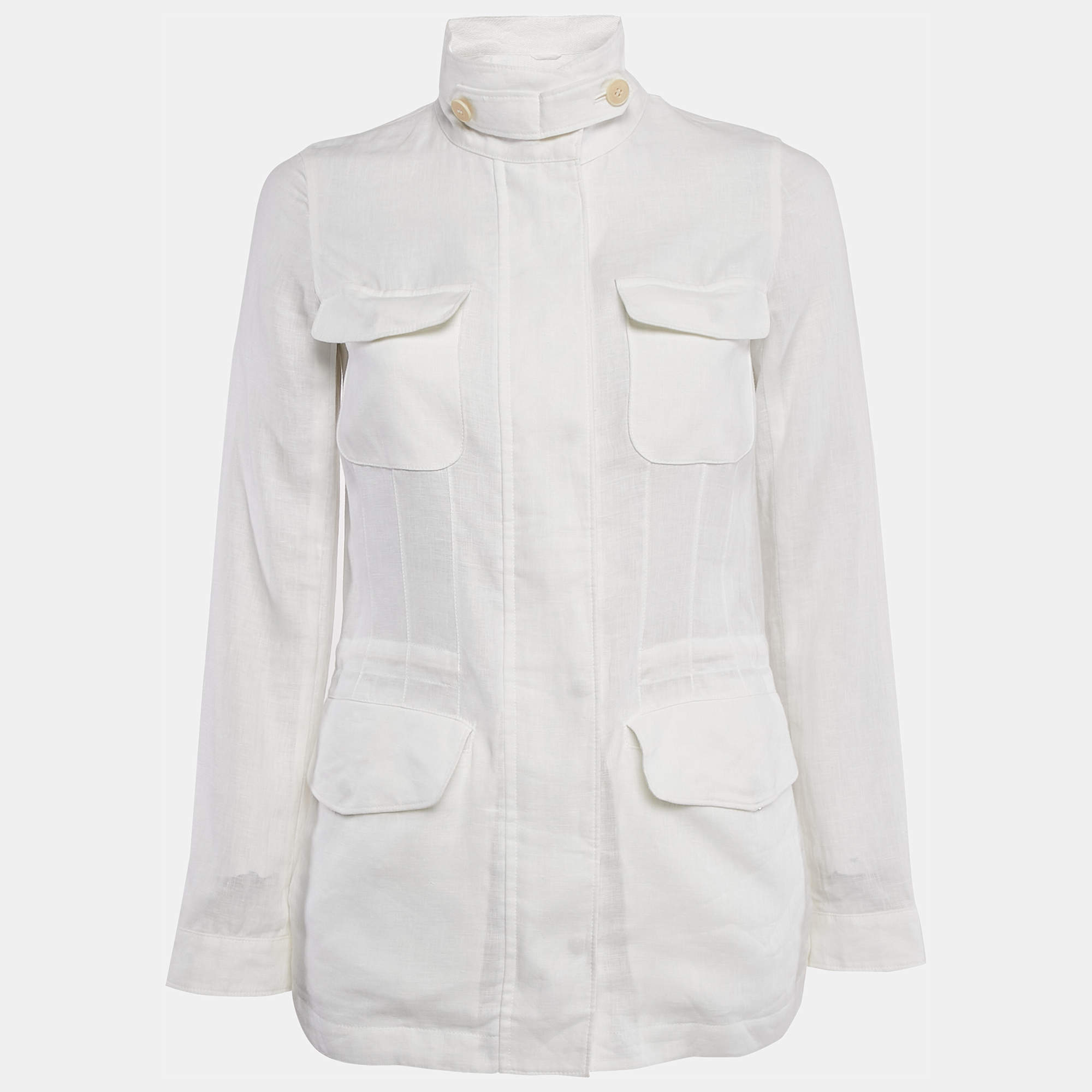 Pre Owned Loro Piana White Linen Traveler Zip-Up Jacket S