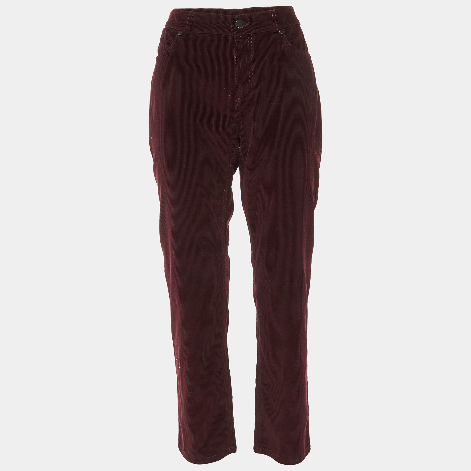 Pre Owned Loro Piana Burgundy Corduroy Slim Fit Trousers L