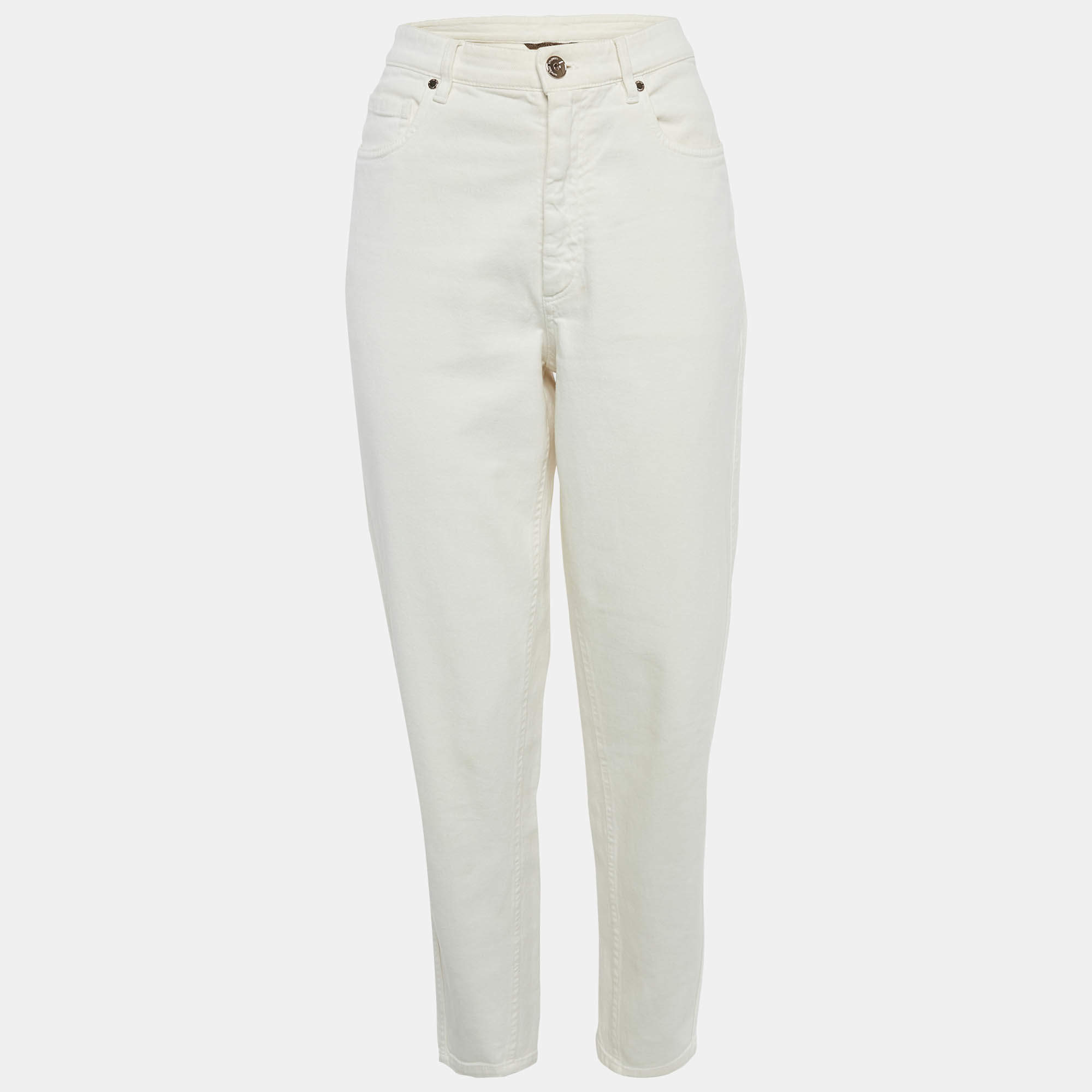 Loro Piana Off White Cotton The High Waist Curved Jeans S Waist 27"