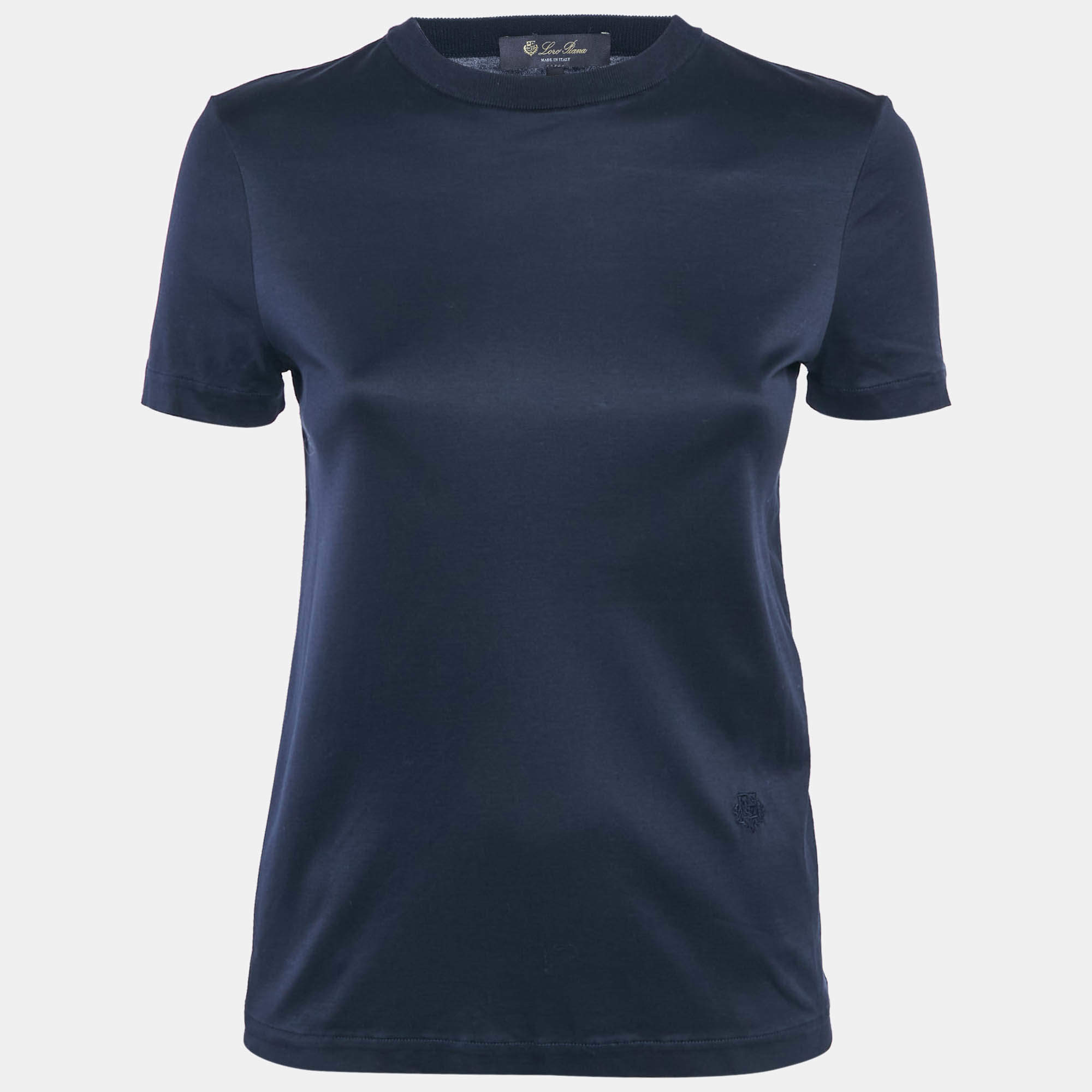 Pre Owned Loro Piana Navy Blue Jersey Crewneck T-Shirt S