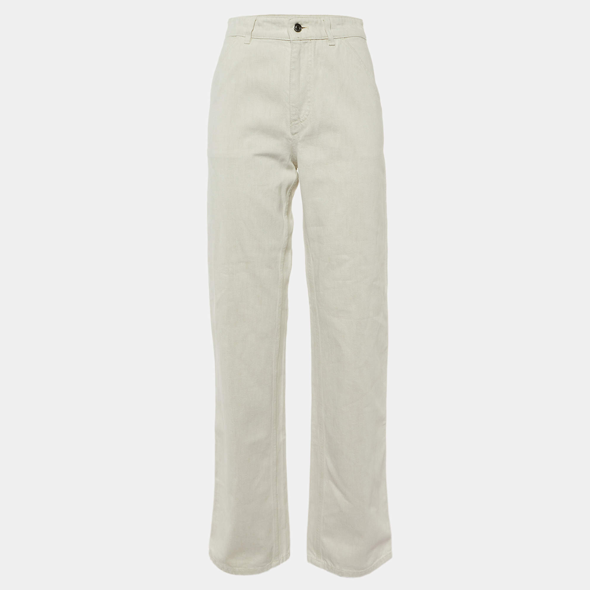 Pre Owned Loro Piana Ecru Denim Releigh Straight Fit Trousers S/Waist 28"