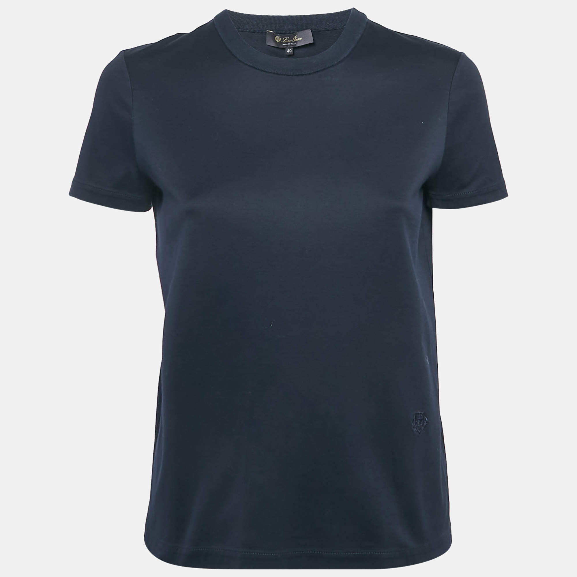 Pre Owned Loro Piana Navy Blue Cotton Crew Neck T-Shirt S