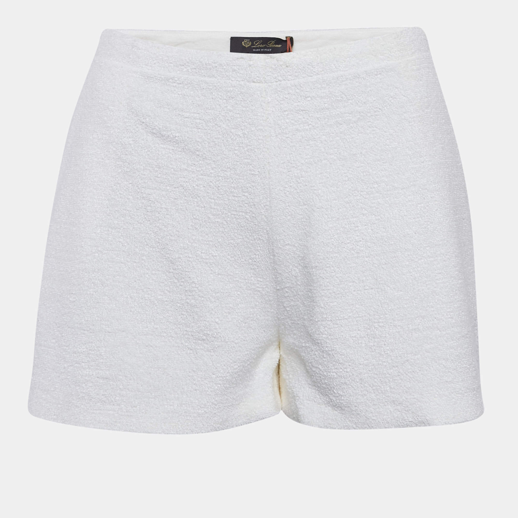 Pre Owned Loro Piana Ecru/White Terry Linen Blend Shorts M
