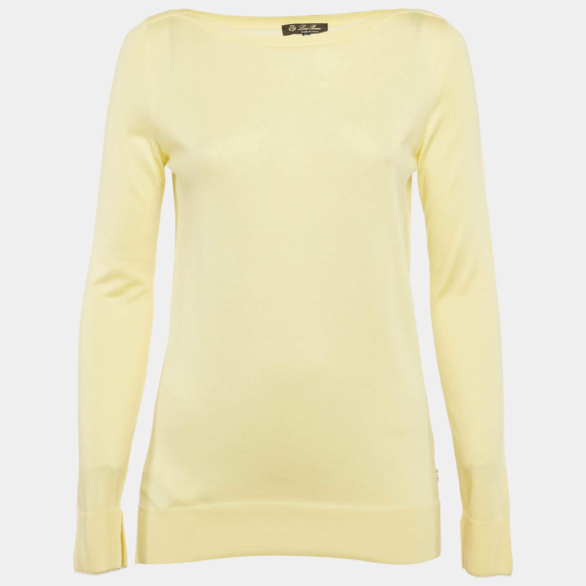 Pre Owned Loro Piana Yellow Silk Blend Boat Neck Pullover S
