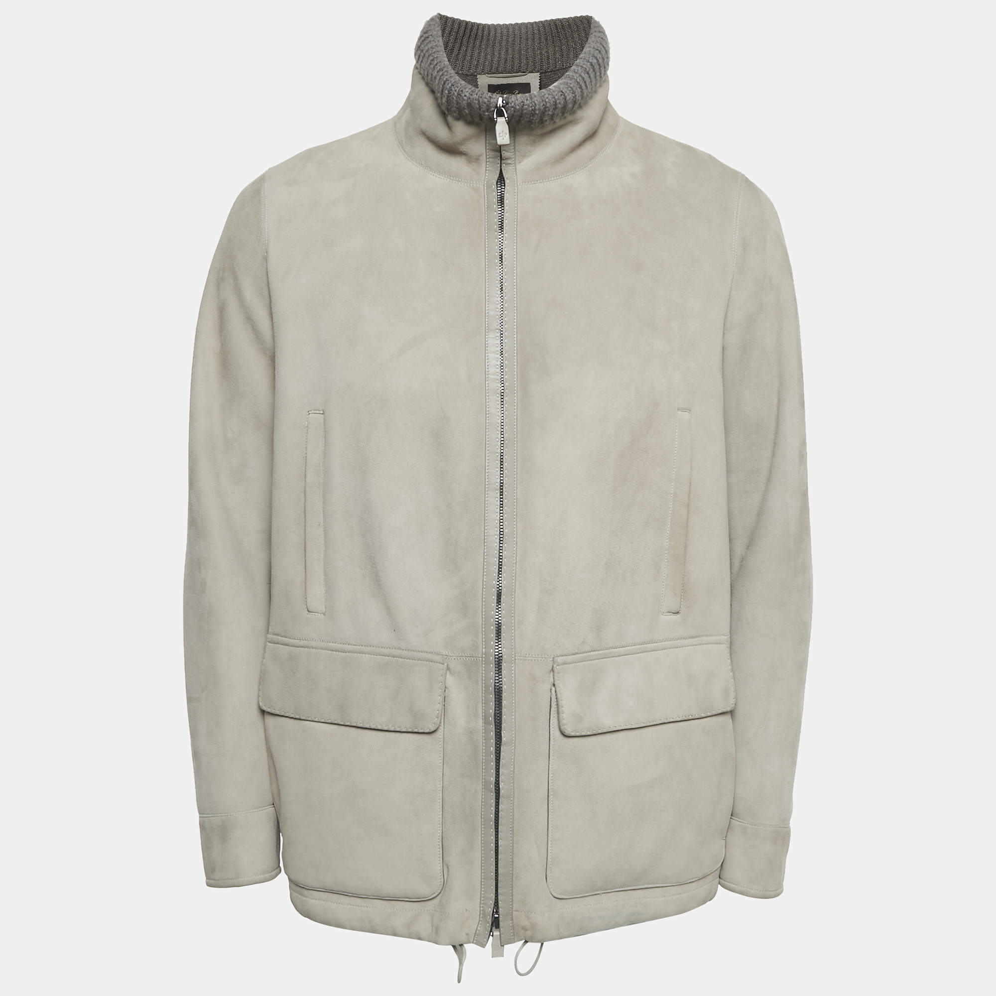 Loro Piana Grey Reindeer Suede Zip-Up Jacket XS