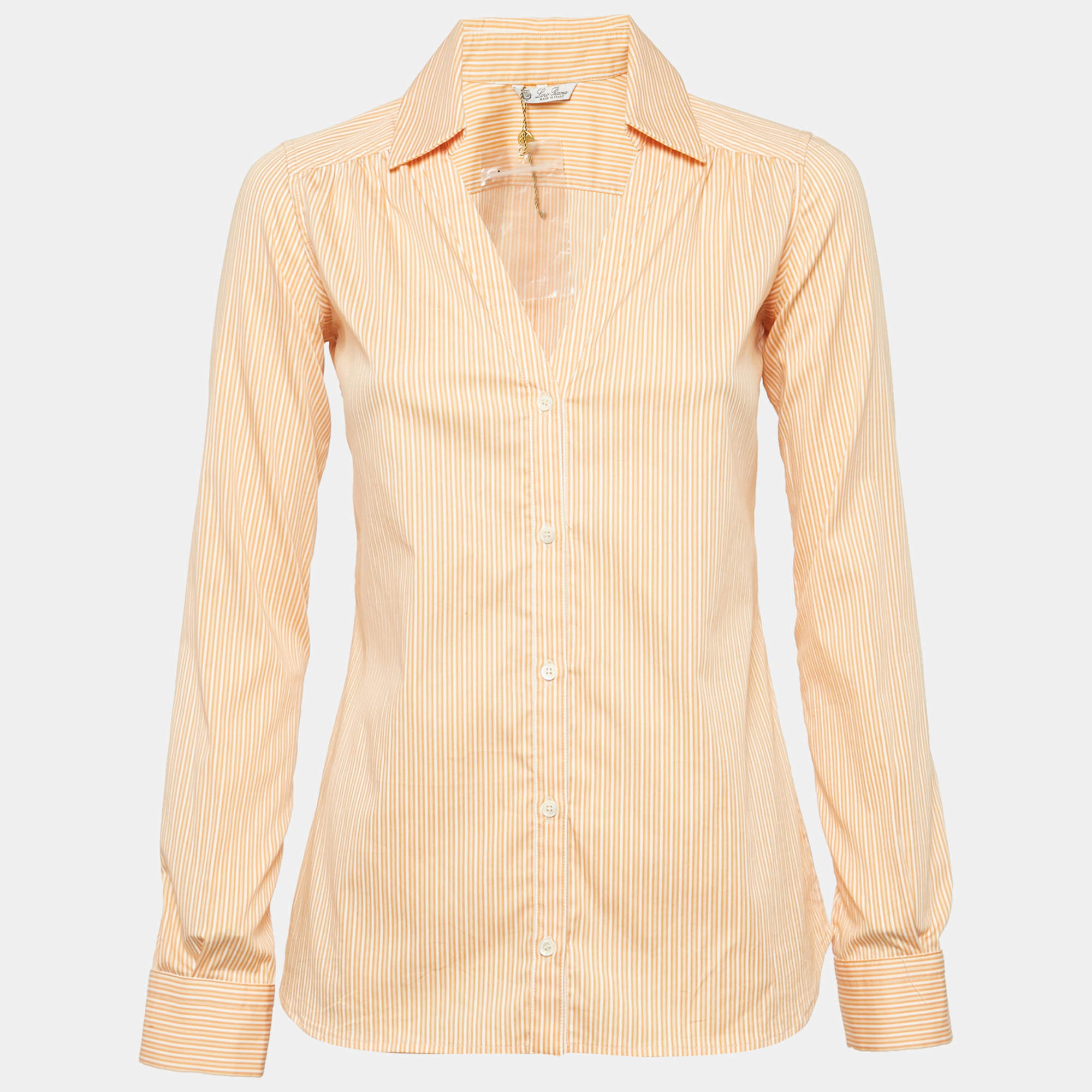 Pre Owned Loro Piana Orange Striped Cotton Blend Shirt S