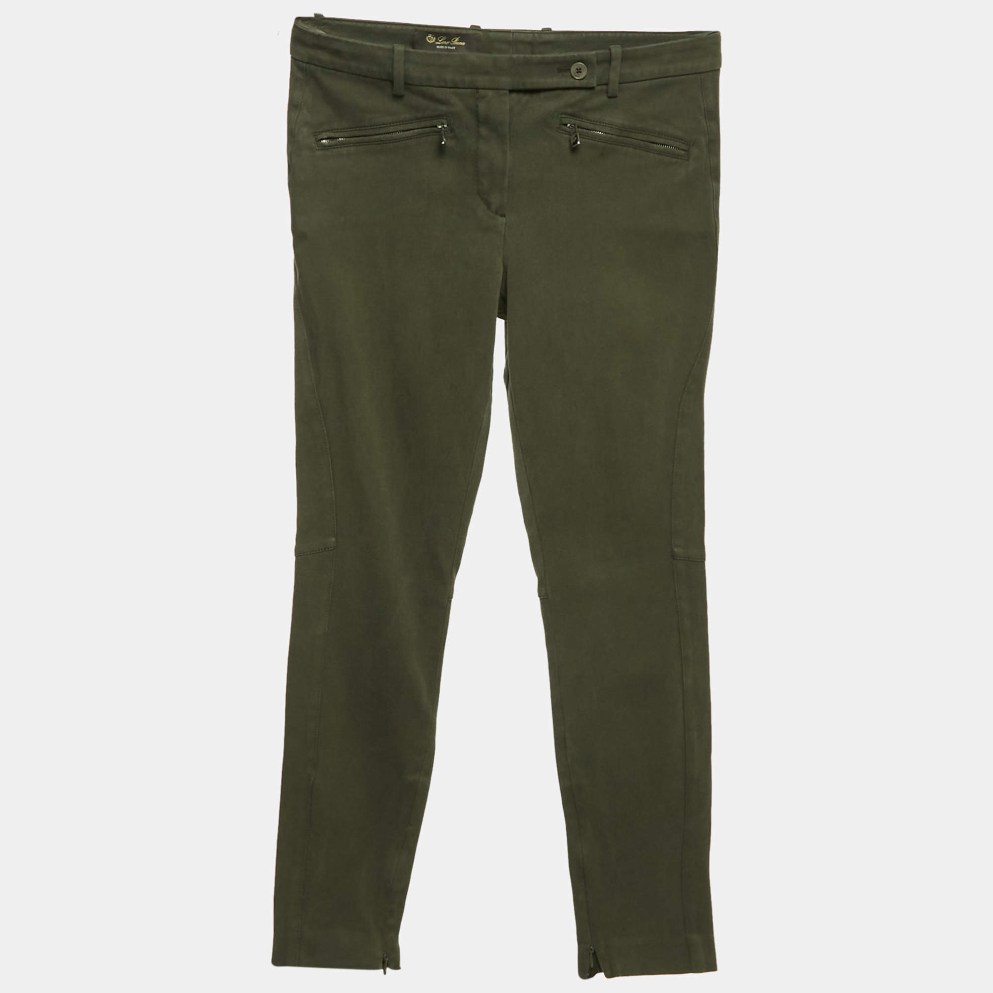 Pre Owned Loro Piana Khaki Green Stretch Cotton Skinny Jeggings M